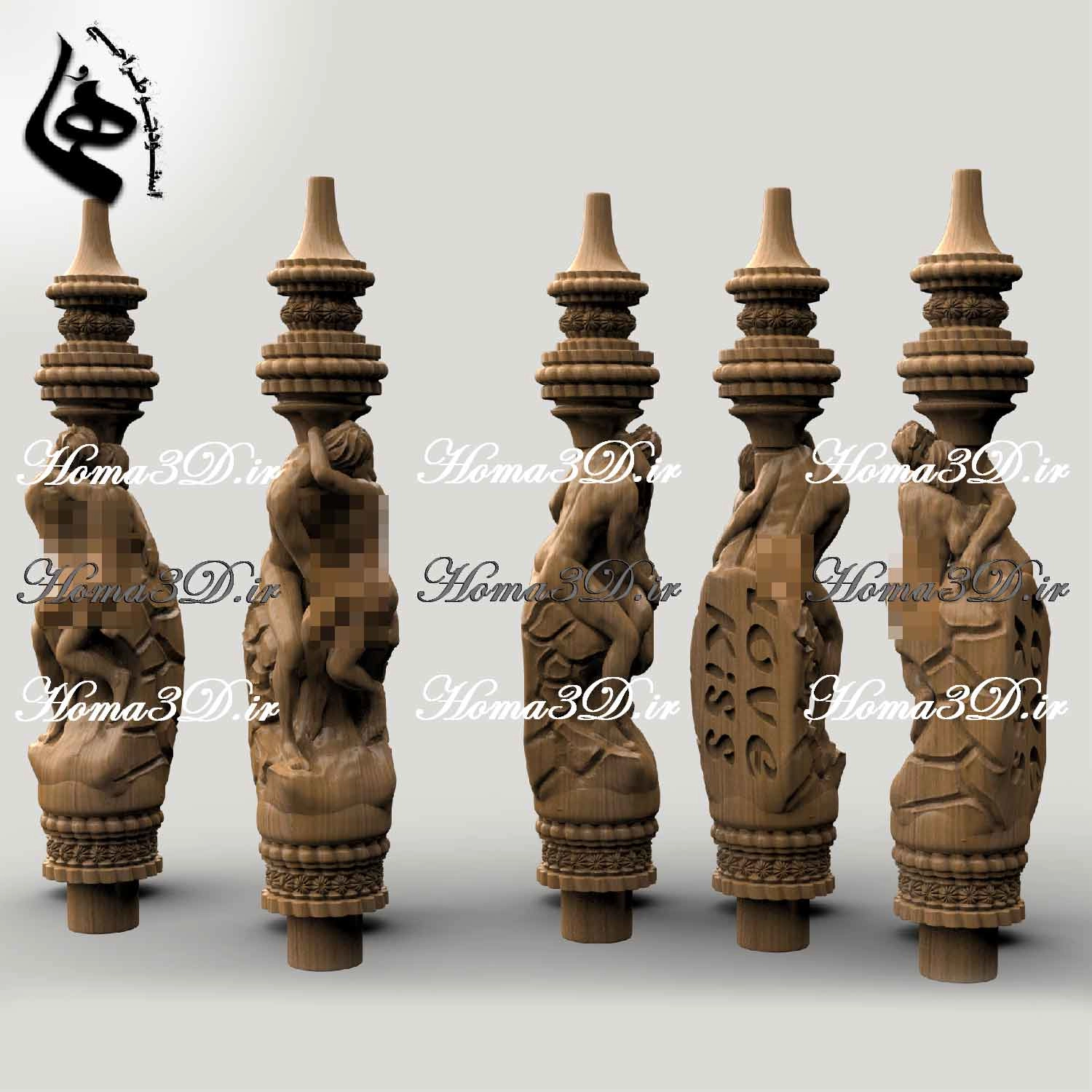 مدل 3بعدی قلیون با طرح عشق و بوسه – طراحی لاکچری و مفهومی