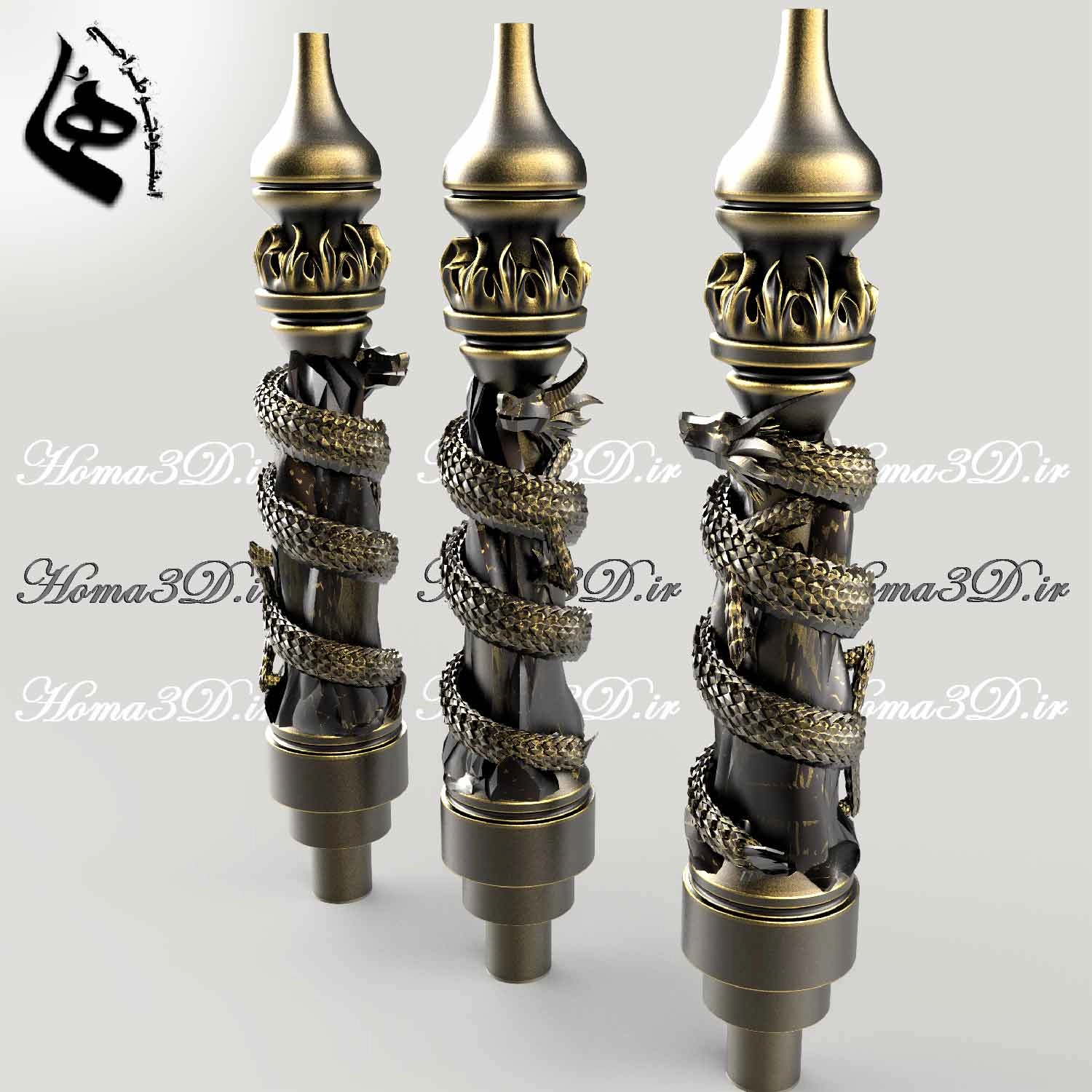 دانلود فایل قلیون مدل اژدها,دانلود فایل STL قلیون اژدها,طراحی3بعدی قلیون,cnc