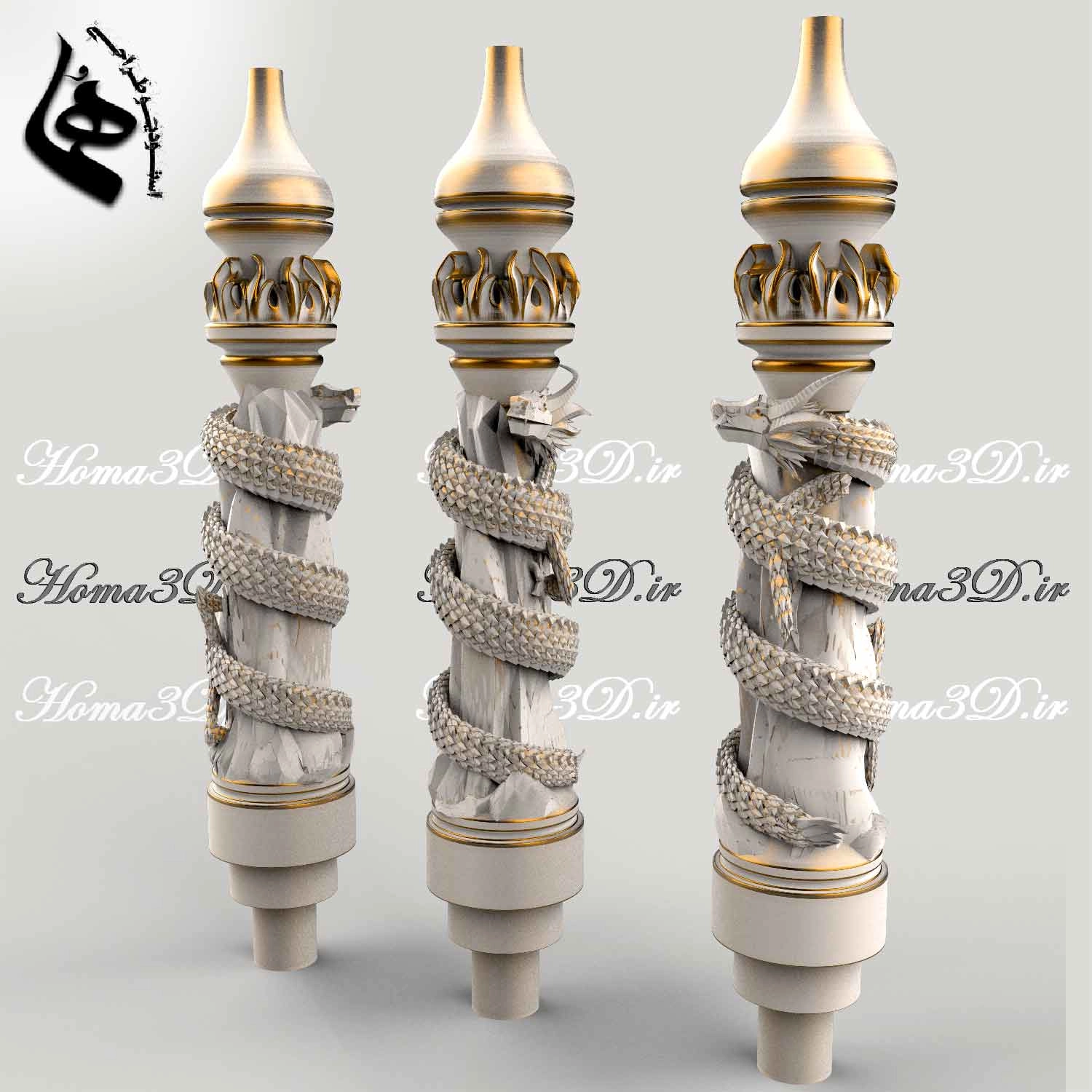 دانلود فایل قلیون مدل اژدها,دانلود فایل STL قلیون اژدها,طراحی3بعدی قلیون,cnc