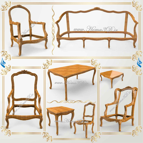 قالب مبلمانهای ابزاری کویین فرانسوی و کاناپه یونانی کمچوب