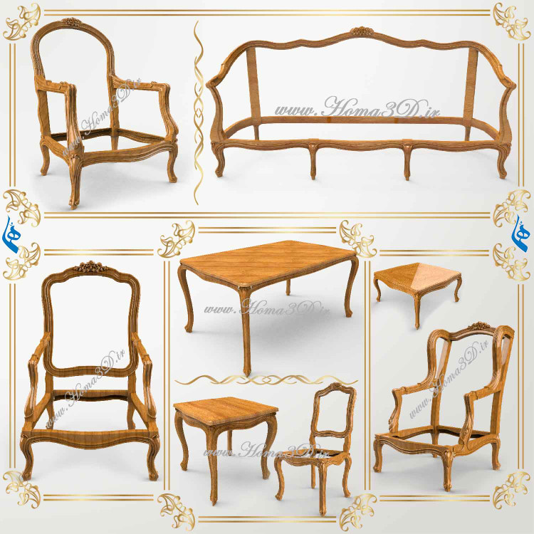 قالب مبلمانهای ابزاری کویین فرانسوی و کاناپه یونانی کمچوب