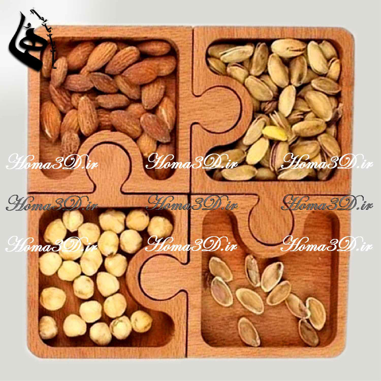مدل پازلی آجیلخوری چوبی | طراحی مهندسی، اجرای دقیق با CNC، خرید آسان فایل STL
