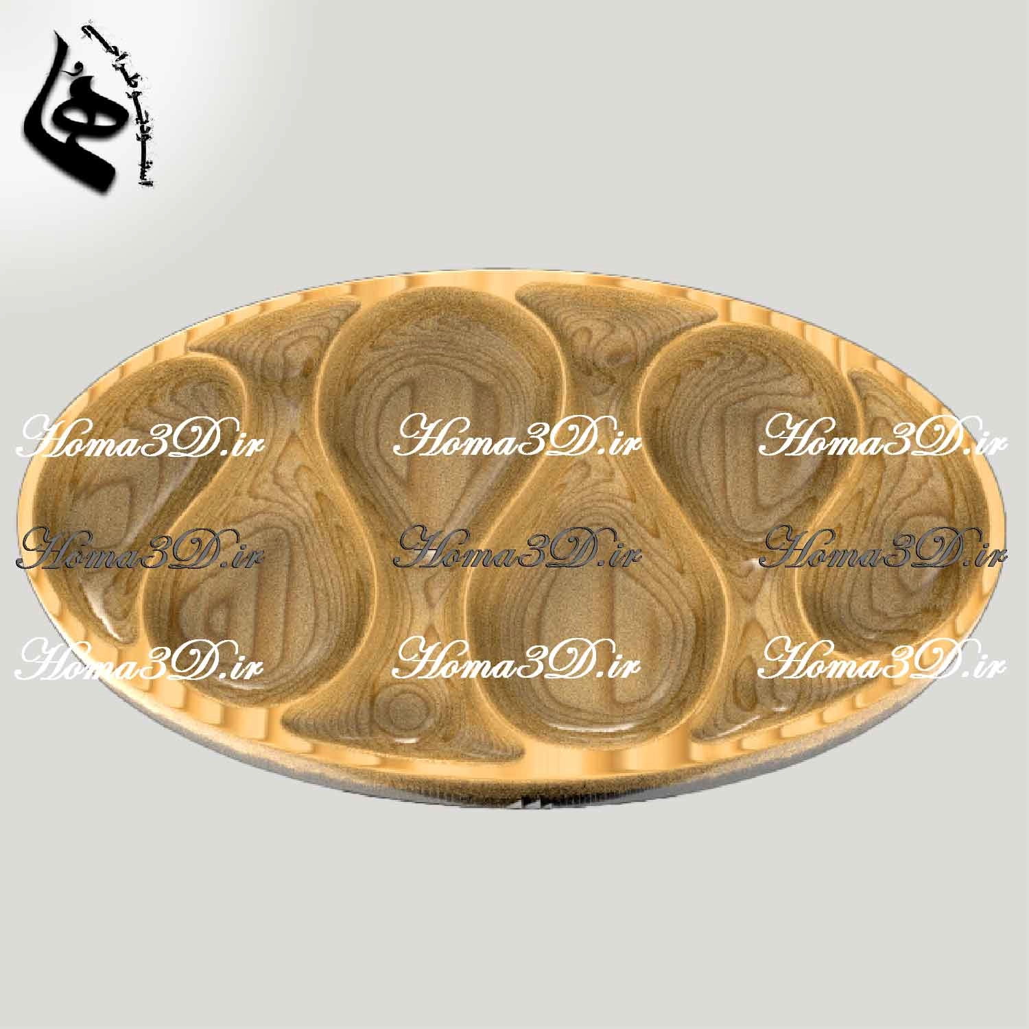 اردوخوری و آجیل‌خوری طرح‌دار بیضی‌شکل | طراحی سه‌بعدی خاص برای تولید با CNC چوب