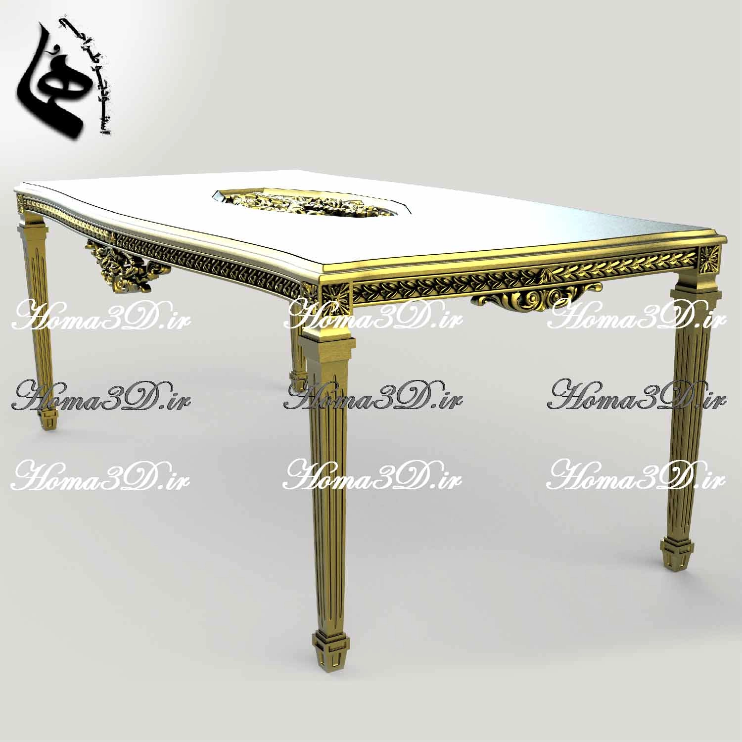 طراحی3بعدی میز غذاخوری 4تراش با صفحه منبتی با نرمافزارهای مهندسی