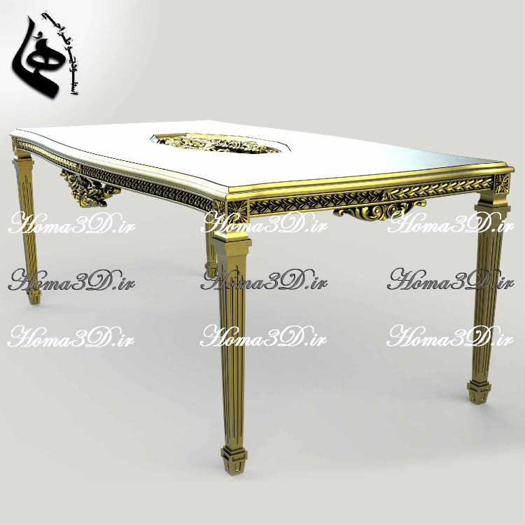 طراحی3بعدی میز غذاخوری 4تراش با صفحه منبتی با نرمافزارهای مهندسی