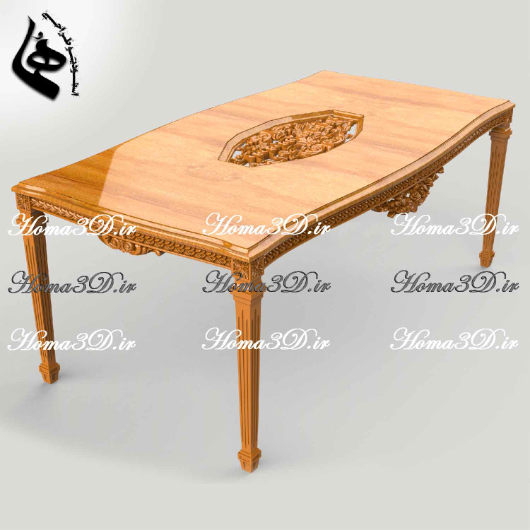 طراحی3بعدی میز غذاخوری 4تراش با صفحه منبتی با نرمافزارهای مهندسی