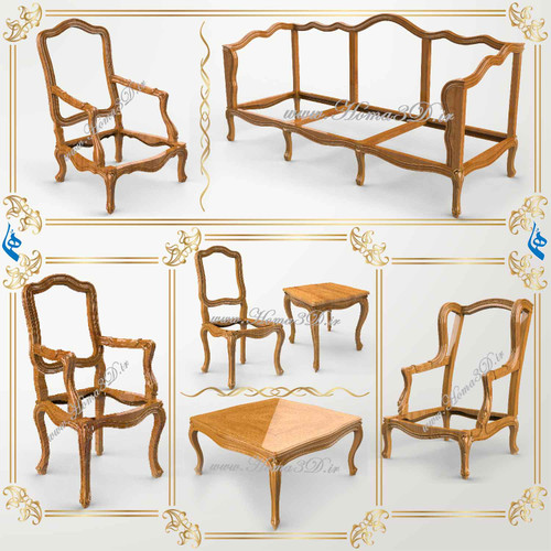 طراحی سهبعدی کاناپه مبل و صندلی ابزاری فرانسوی بدون منبت، مناسب CNC، با خروجی STL، قالب برش DXF, EPS، محصول برند هما، دانلود فوری و اجرای دقیق.