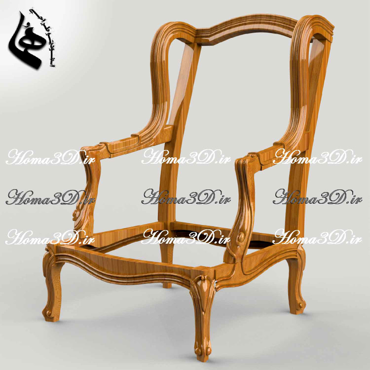 مبل کوئین فرانسوی ابزاری بدون منبت، طراحی ۳بعدی دقیق با خروجی STL، قالب برش DXF و EPS، مناسب اجرا با CNC، محصول برند هما، ساخت فرانسه.