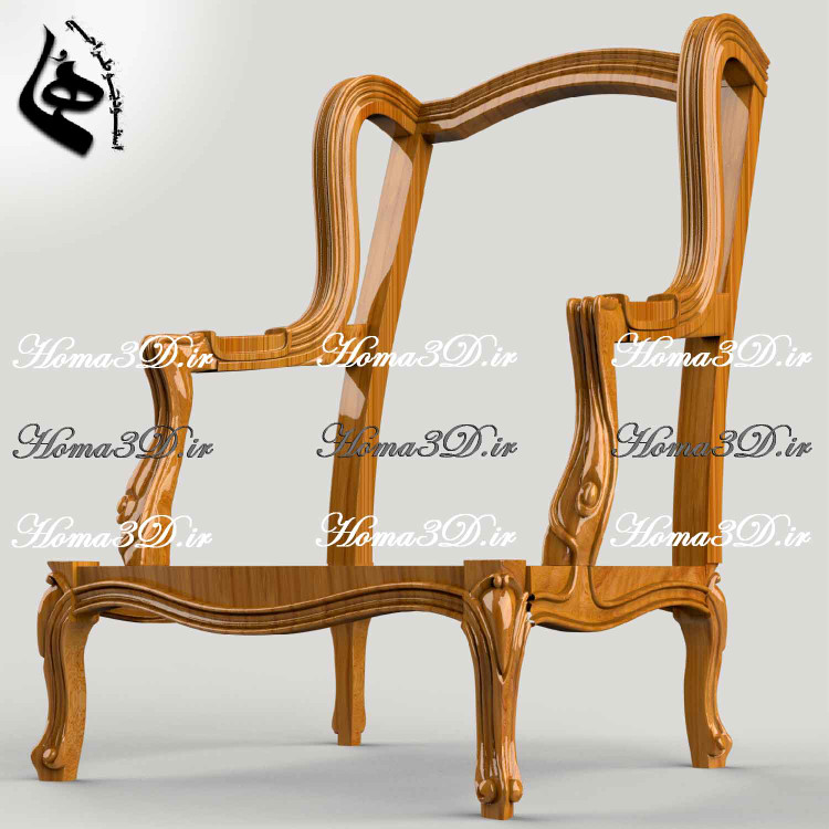 مبل کوئین فرانسوی ابزاری بدون منبت، طراحی ۳بعدی دقیق با خروجی STL، قالب برش DXF و EPS، مناسب اجرا با CNC، محصول برند هما، ساخت فرانسه.