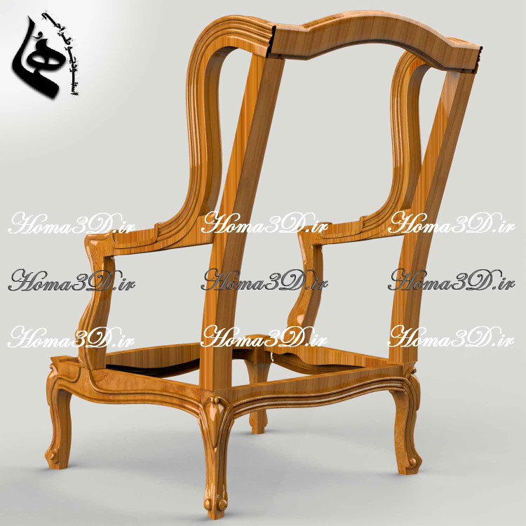 مبل کوئین فرانسوی ابزاری بدون منبت، طراحی ۳بعدی دقیق با خروجی STL، قالب برش DXF و EPS، مناسب اجرا با CNC، محصول برند هما، ساخت فرانسه.