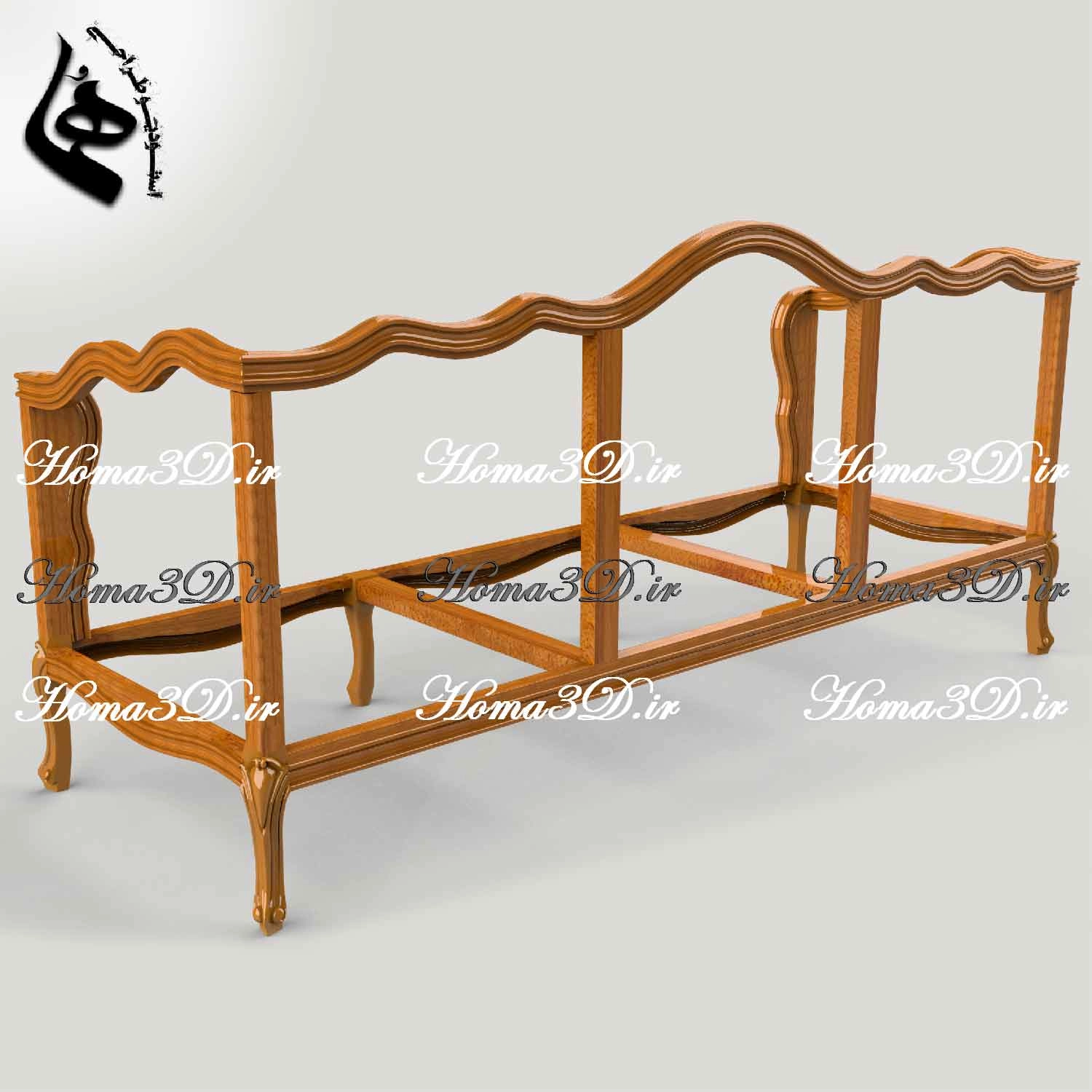 کاناپه کوئین فرانسوی ابزاری بدون منبت، طراحی ۳بعدی با خروجی STL و قالب برش DXF, EPS، مناسب اجرا با CNC، ساخت فرانسه و برند هما.