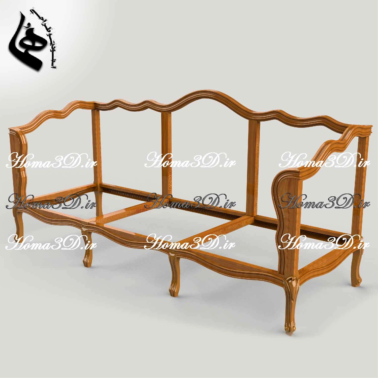 کاناپه کوئین فرانسوی ابزاری بدون منبت، طراحی ۳بعدی با خروجی STL و قالب برش DXF, EPS، مناسب اجرا با CNC، ساخت فرانسه و برند هما.