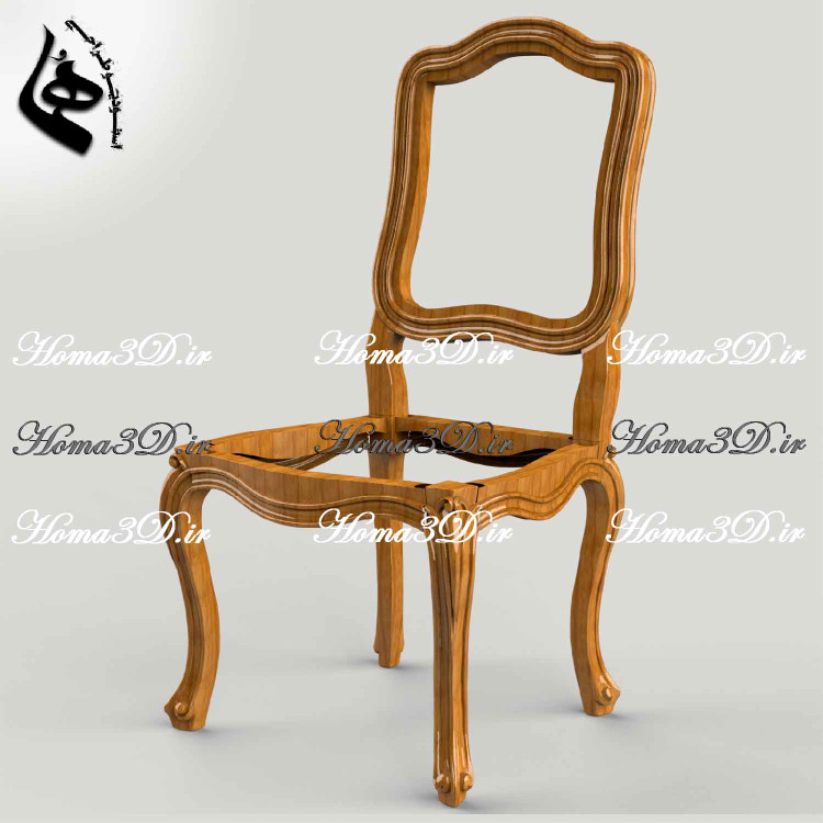 صندلی ابزاری فرانسوی بدون منبت، طراحی شده برای نجاری دقیق با CNC، قابل دانلود با فرمت STL، DXF، EPS از استودیو طراحی هما.