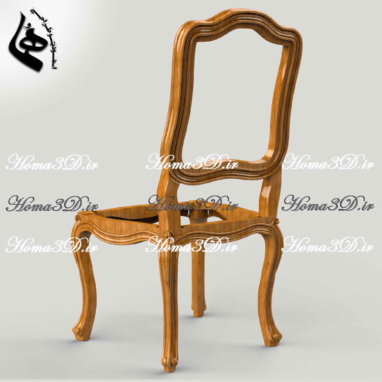 صندلی ابزاری فرانسوی بدون منبت، طراحی شده برای نجاری دقیق با CNC، قابل دانلود با فرمت STL، DXF، EPS از استودیو طراحی هما.