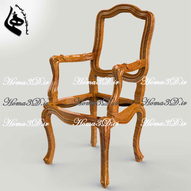 "فایل 3بعدی صندلی شاهنشین فرانسوی با فرمت STL، JPG، EPS/DXF برای تولید با CNC. طراحی مهندسیشده توسط استودیو طراحی هما، مناسب نجاران حرفهای و تولیدکنندگان مبلمان."