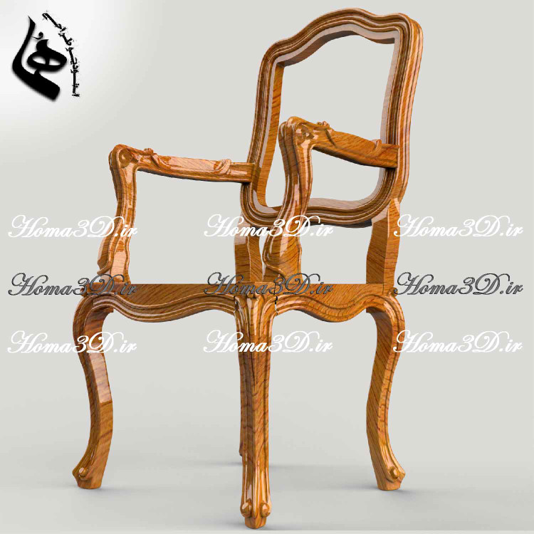 "فایل 3بعدی صندلی شاهنشین فرانسوی با فرمت STL، JPG، EPS/DXF برای تولید با CNC. طراحی مهندسیشده توسط استودیو طراحی هما، مناسب نجاران حرفهای و تولیدکنندگان مبلمان."