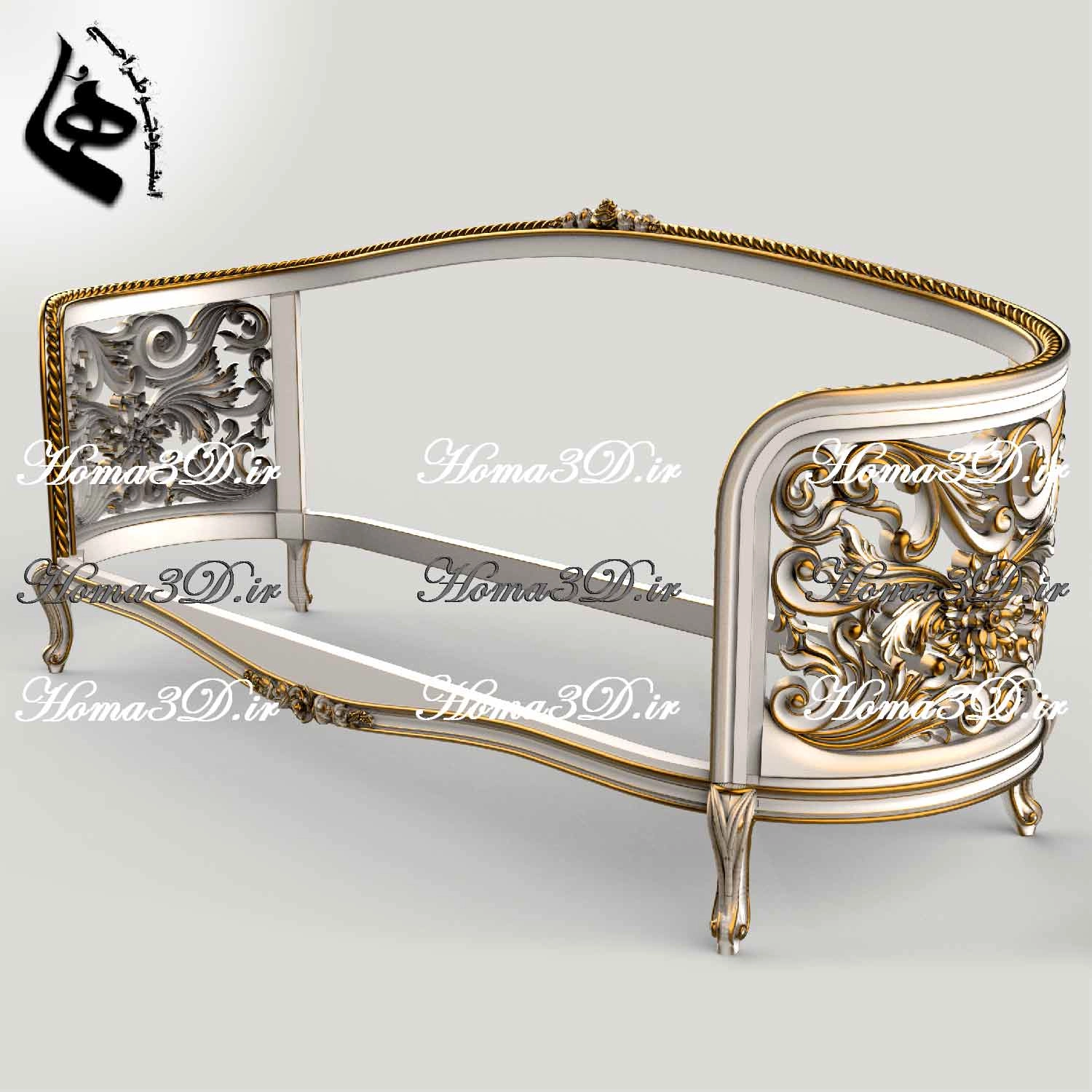 فایل طراحی سه‌بعدی کاناپه منبتی لوکس ایتالیایی مناسب اجرای سی‌ان‌سی و برش لیزر با فرمت STL، DXF، EPS. ساخت استودیو طراحی هما، قابل دانلود فوری.