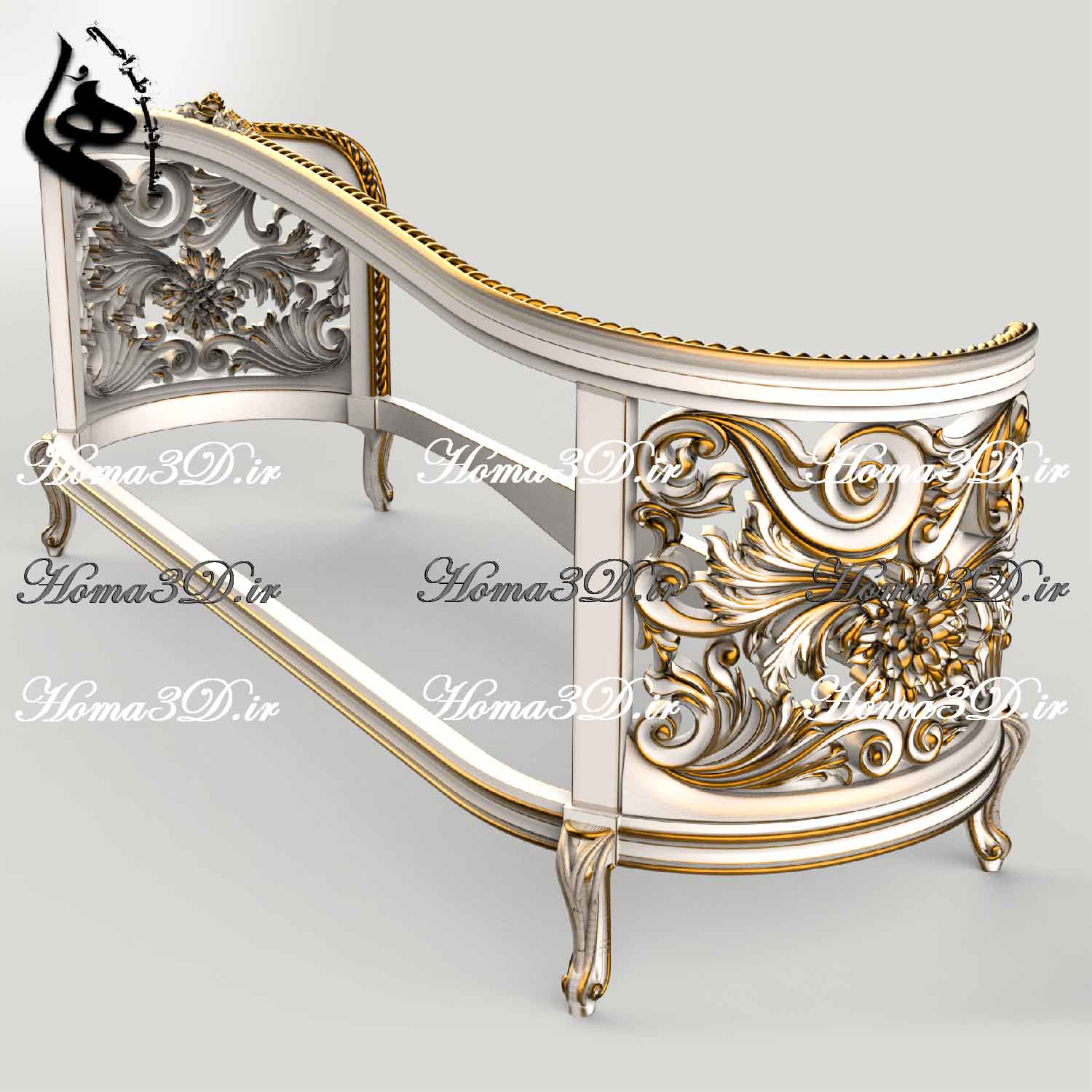 فایل طراحی سه‌بعدی کاناپه منبتی لوکس ایتالیایی مناسب اجرای سی‌ان‌سی و برش لیزر با فرمت STL، DXF، EPS. ساخت استودیو طراحی هما، قابل دانلود فوری.
