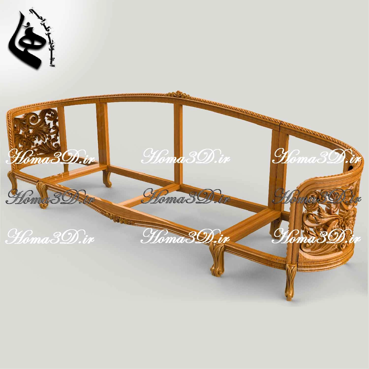 طراحی سه‌بعدی کاناپه منبتی کینگ‌سایز ایتالیایی برای سی‌ان‌سی و برش لیزری، با فرمت STL و DXF. قابل دانلود فوری از برند استودیو طراحی هما.