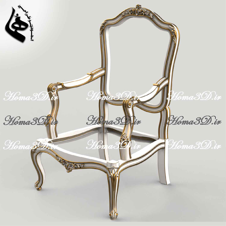 مدل سهبعدی مبل فرانسوی با طراحی دقیق و منبت ظریف، قابل اجرا با CNC روتاری و تخت، مناسب تولید مبل کلاسیک با فرمت STL.