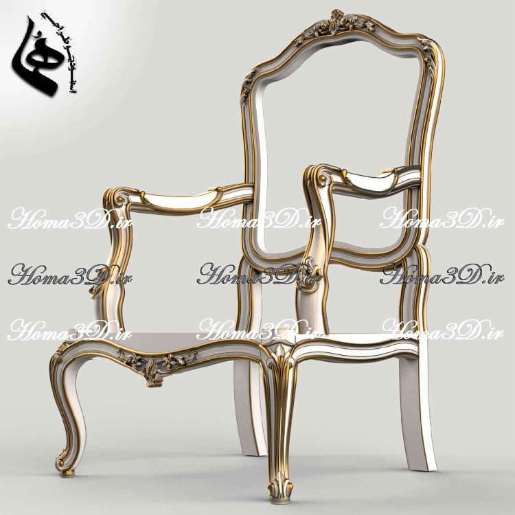 مدل سهبعدی مبل فرانسوی با طراحی دقیق و منبت ظریف، قابل اجرا با CNC روتاری و تخت، مناسب تولید مبل کلاسیک با فرمت STL.