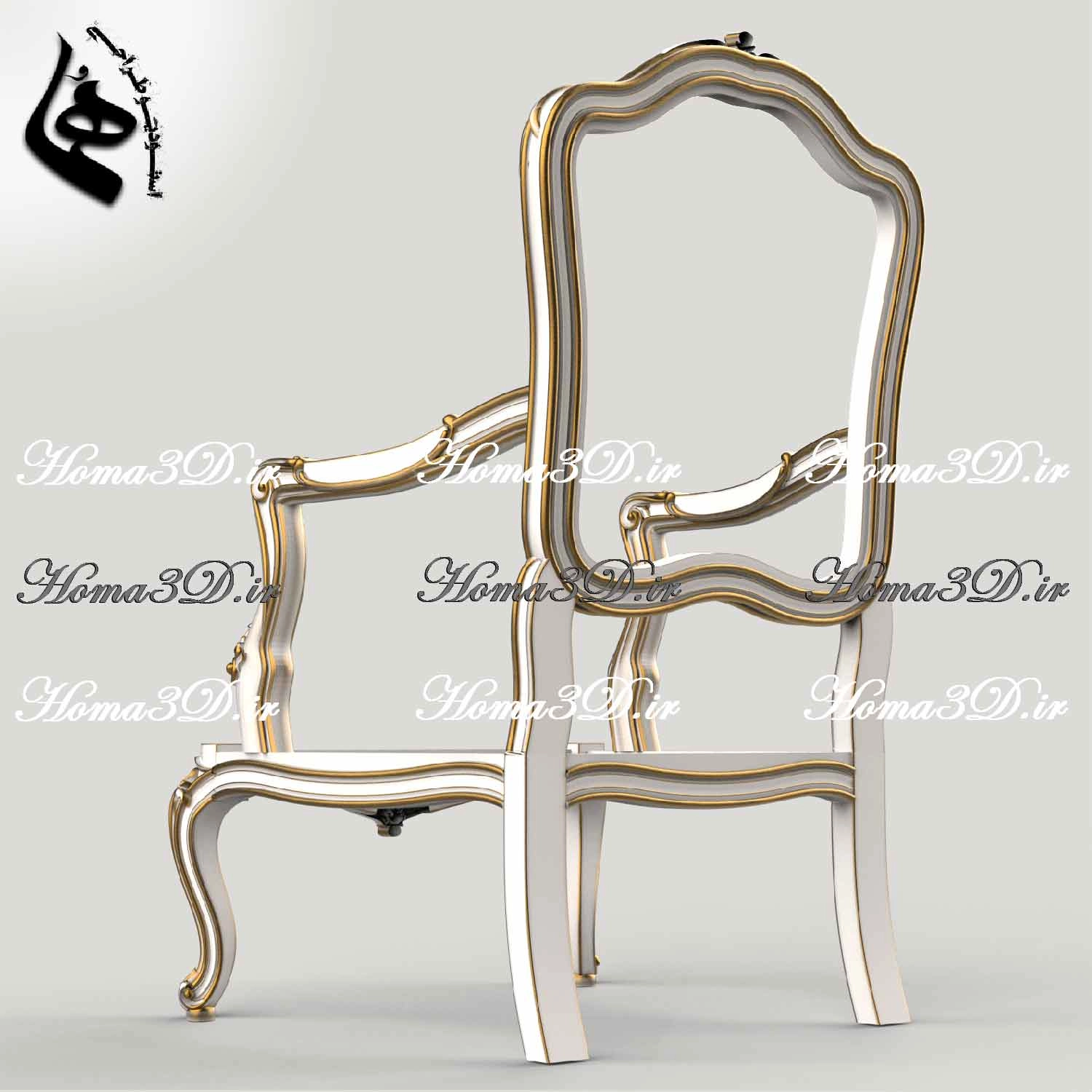 مدل سه‌بعدی مبل فرانسوی با طراحی دقیق و منبت ظریف، قابل اجرا با CNC روتاری و تخت، مناسب تولید مبل کلاسیک با فرمت STL.