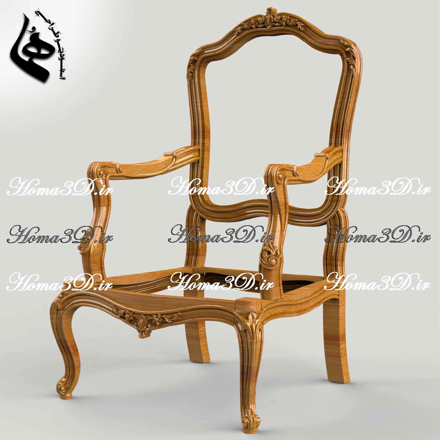 مدل سه‌بعدی مبل فرانسوی با طراحی دقیق و منبت ظریف، قابل اجرا با CNC روتاری و تخت، مناسب تولید مبل کلاسیک با فرمت STL.
