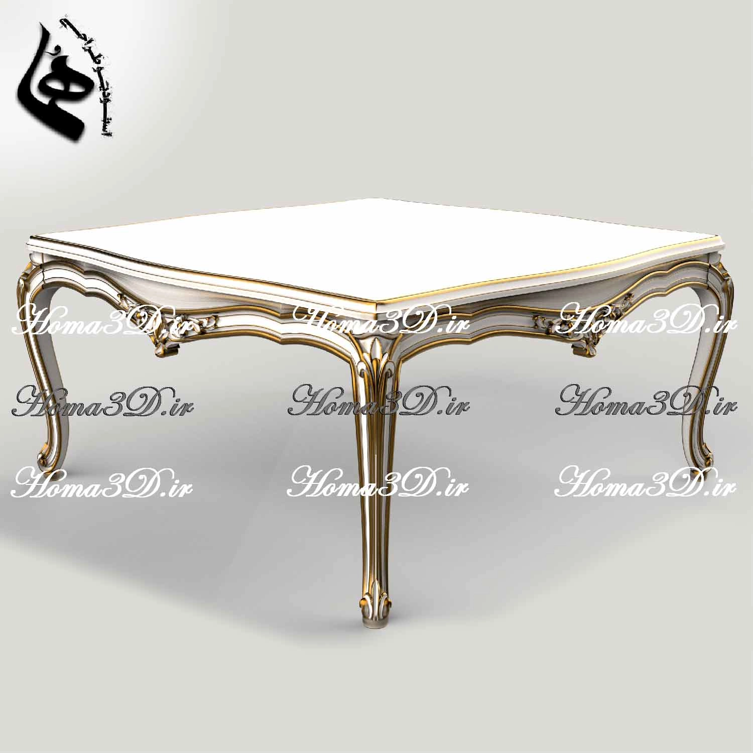 میز جلو مبلی منبتی چوبی مخصوص تولید با CNC، فایل سه‌بعدی STL، قالب EPS، DXF، مناسب برای تولید سریع، دقیق و پرفروش در homa3d.ir