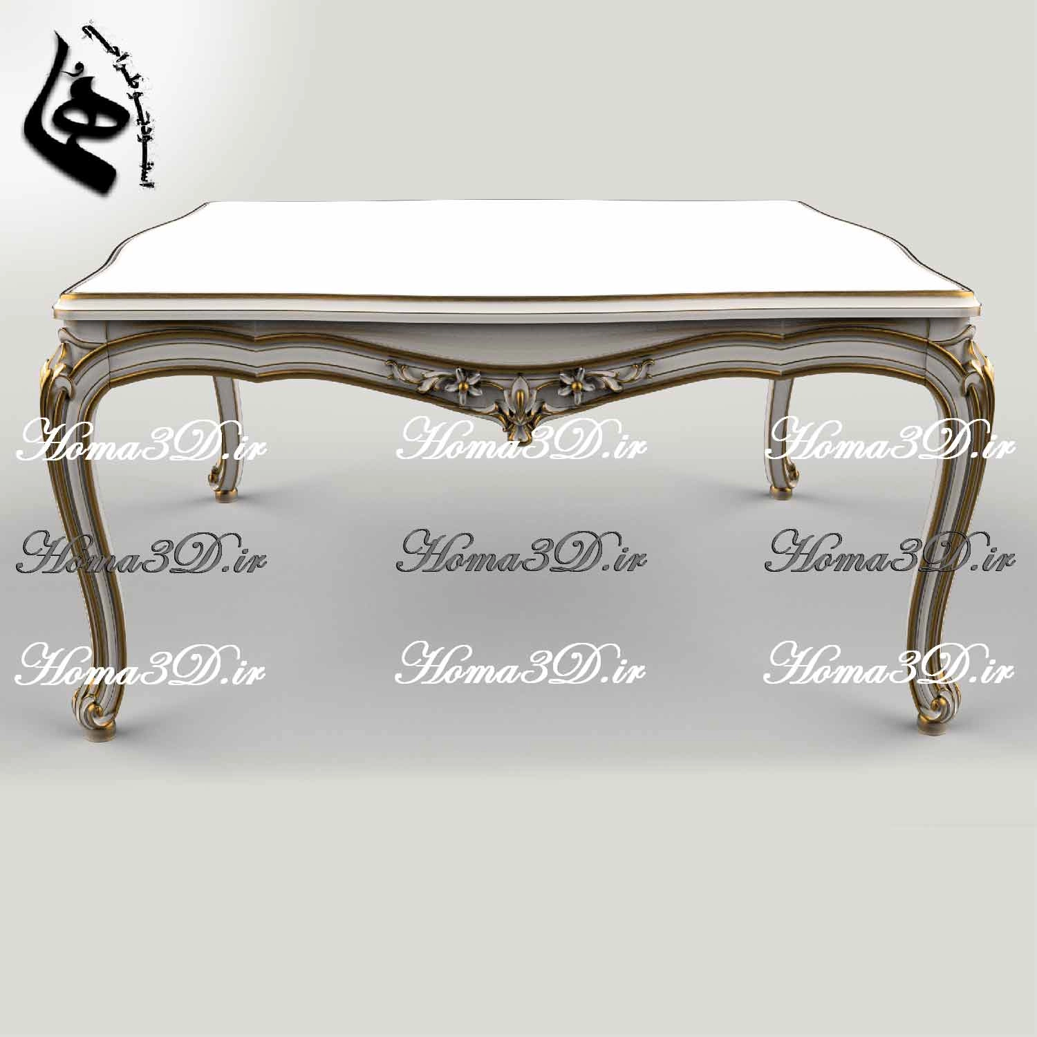 میز جلو مبلی منبتی چوبی مخصوص تولید با CNC، فایل سه‌بعدی STL، قالب EPS، DXF، مناسب برای تولید سریع، دقیق و پرفروش در homa3d.ir