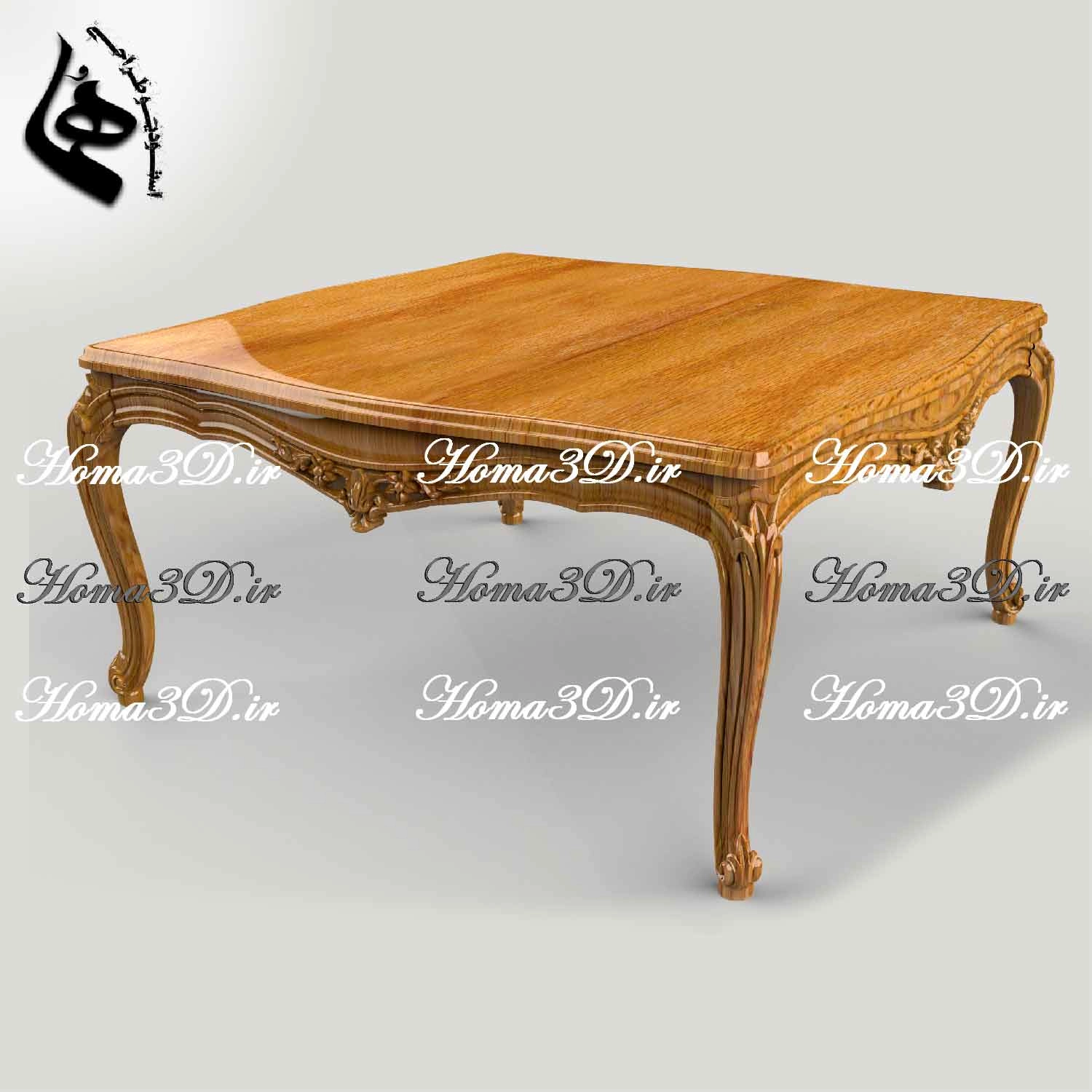 میز جلو مبلی منبتی چوبی مخصوص تولید با CNC، فایل سه‌بعدی STL، قالب EPS، DXF، مناسب برای تولید سریع، دقیق و پرفروش در homa3d.ir