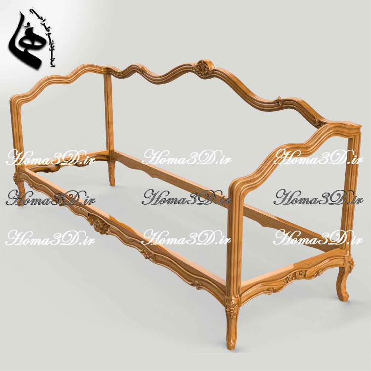 مدل سهبعدی کاناپه کمچوب فرانسوی، فایل آماده تولید با CNC، همراه قالب برش و طراحی مهندسیشده برای تولیدکنندگان مبلمان صادراتی و لاکچری.