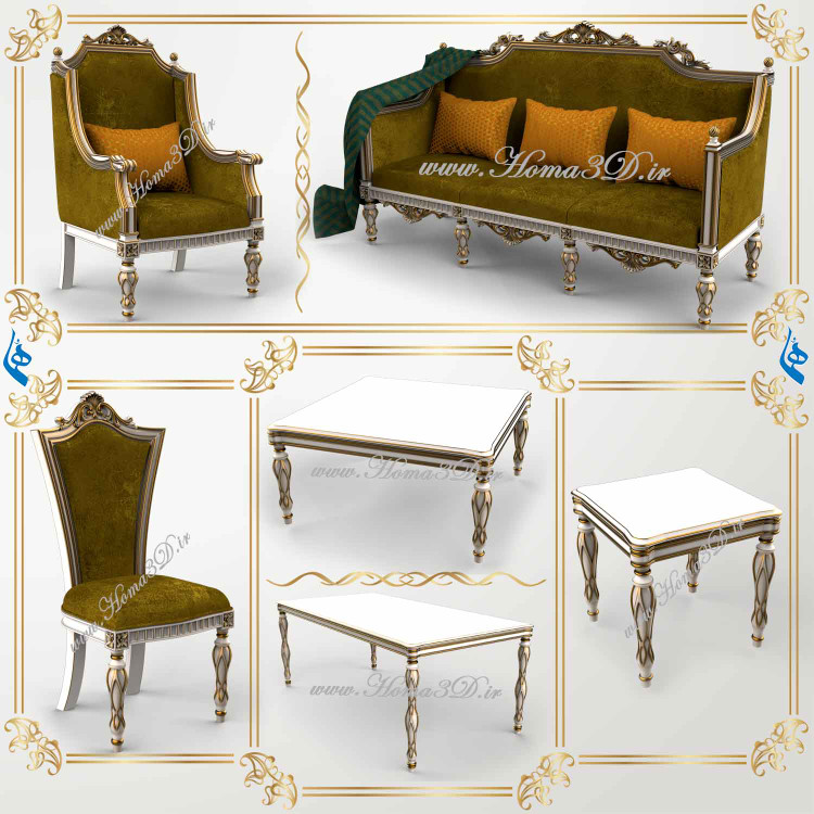 طراحی سهبعدی، قالبکشی، آماده تولید سرویس مبلمان | ویژه سیانسی تخت و روتاری