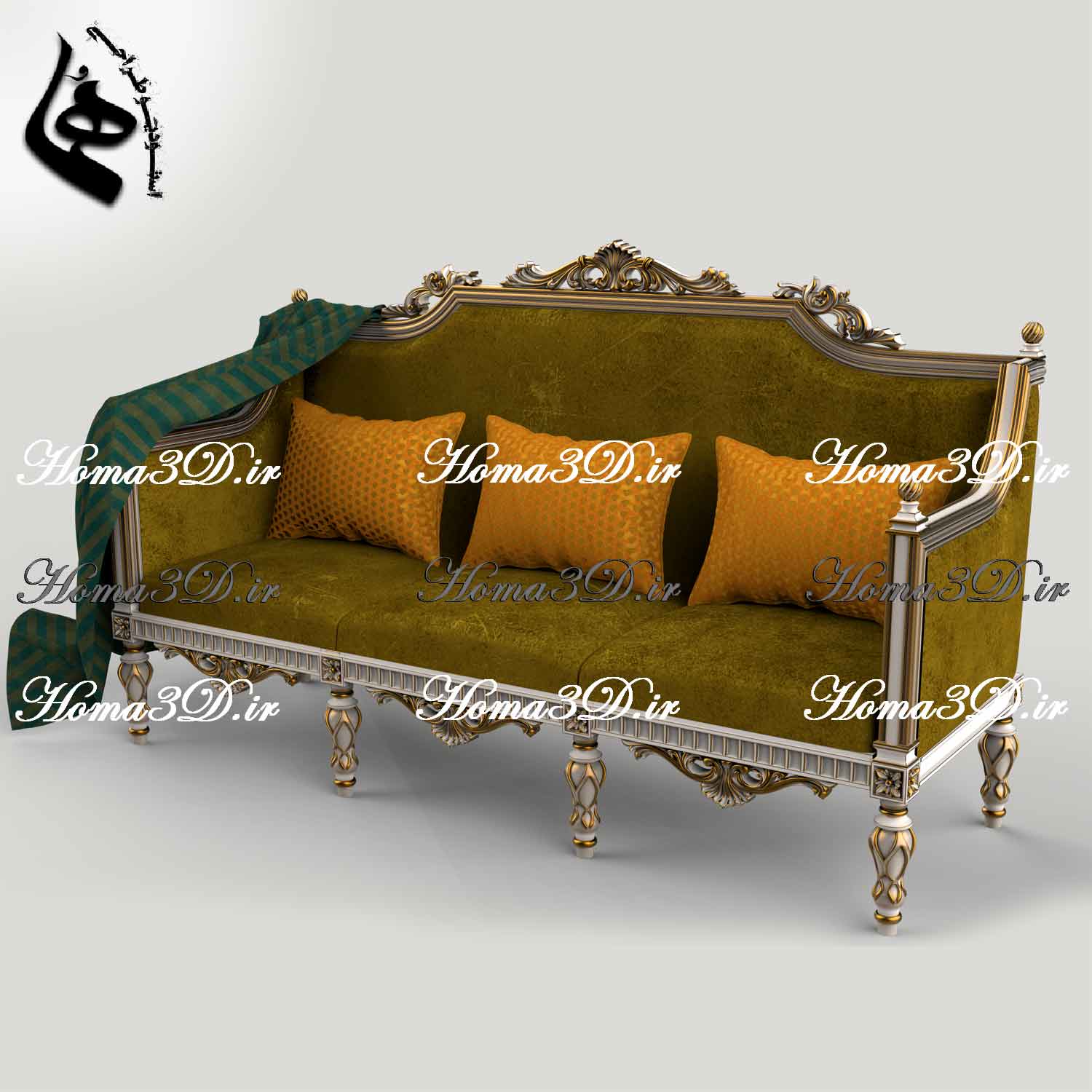 کاناپه منبتی با ظرافت بالا | طراحی ۳بعدی، قالب‌کشی حرفه‌ای و اجرای صنعتی
