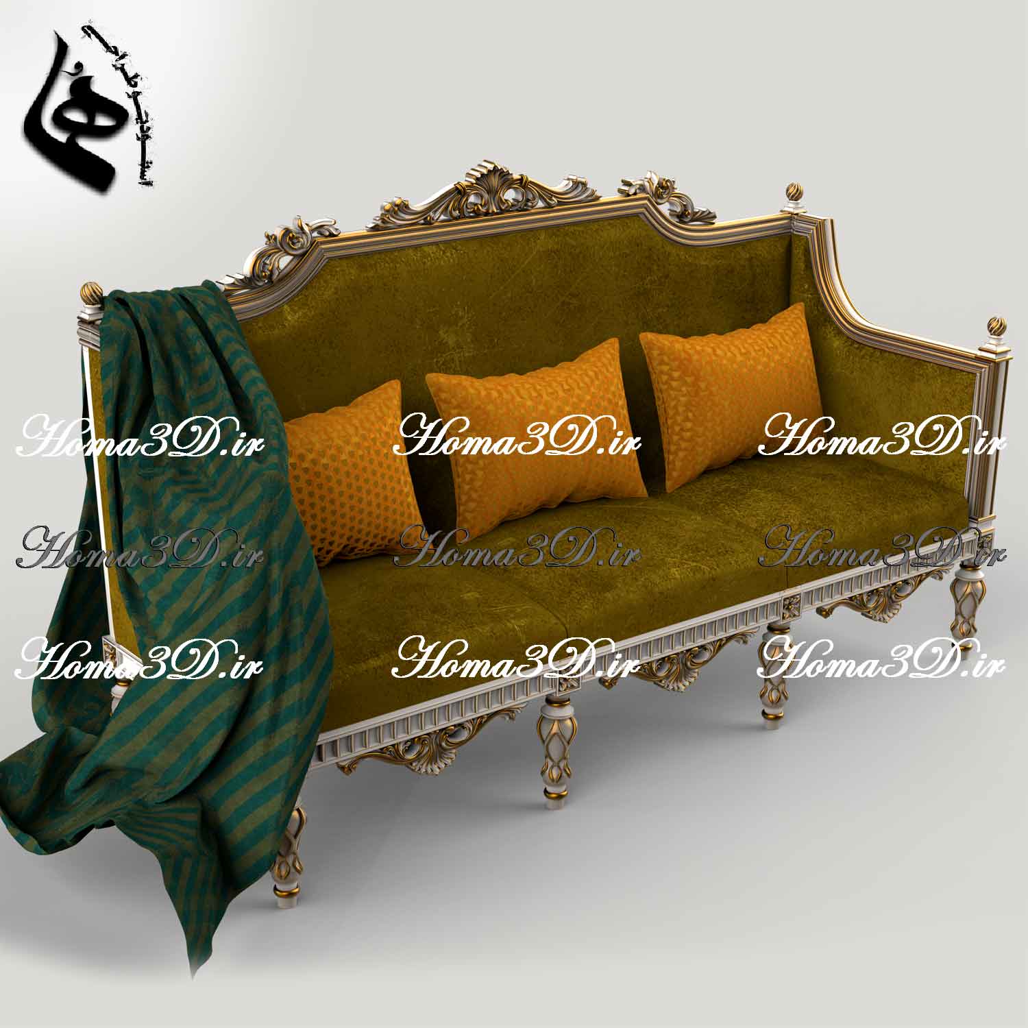 کاناپه منبتی با ظرافت بالا | طراحی ۳بعدی، قالب‌کشی حرفه‌ای و اجرای صنعتی