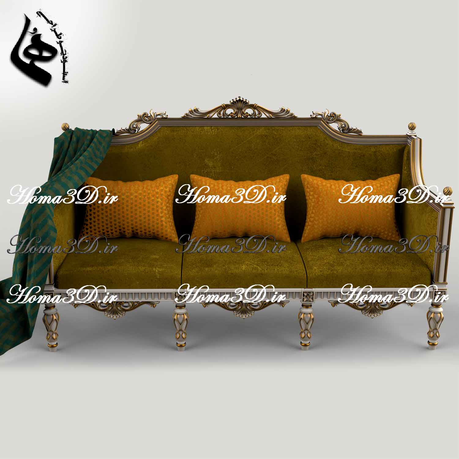 کاناپه منبتی با ظرافت بالا | طراحی ۳بعدی، قالب‌کشی حرفه‌ای و اجرای صنعتی