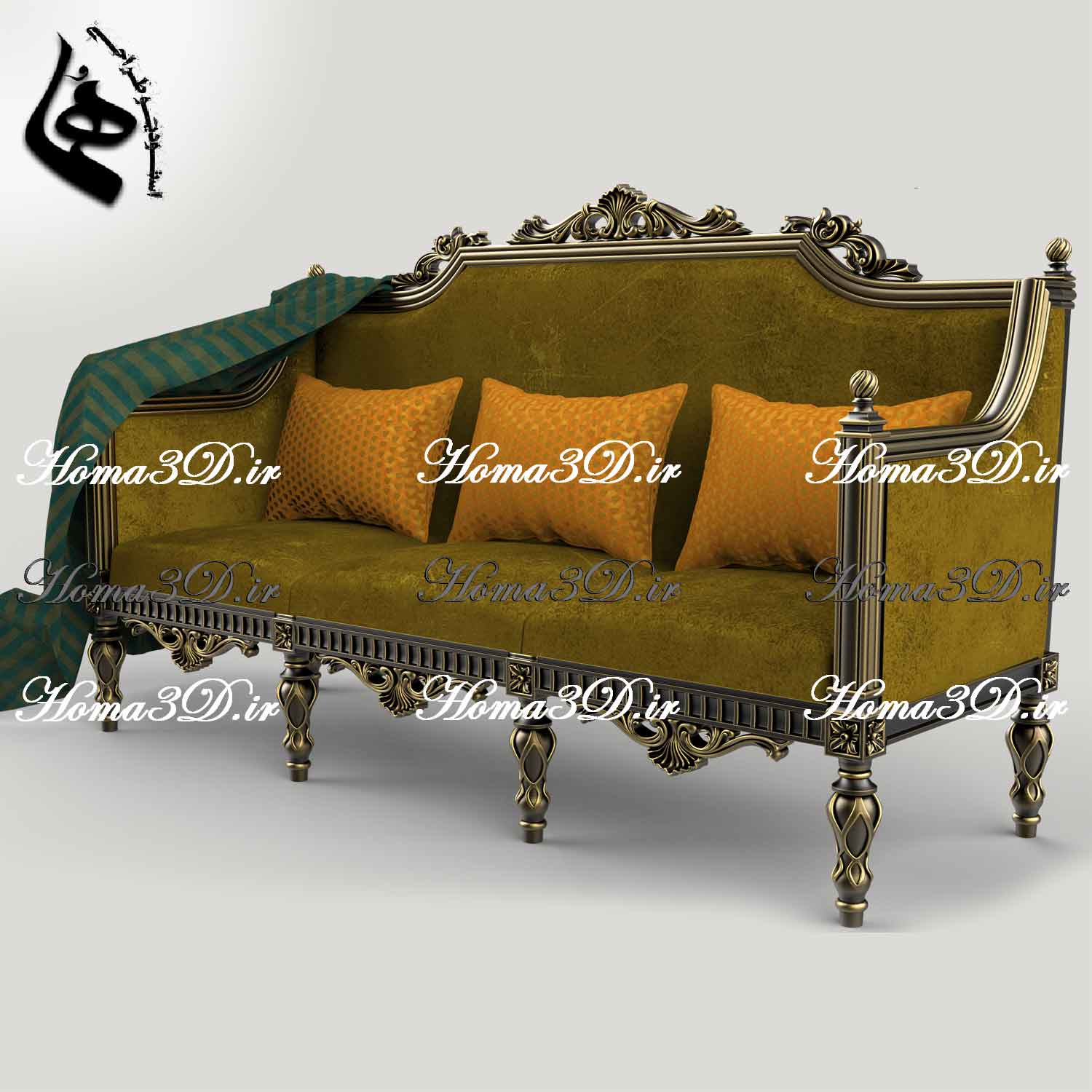 کاناپه منبتی با ظرافت بالا | طراحی ۳بعدی، قالب‌کشی حرفه‌ای و اجرای صنعتی
