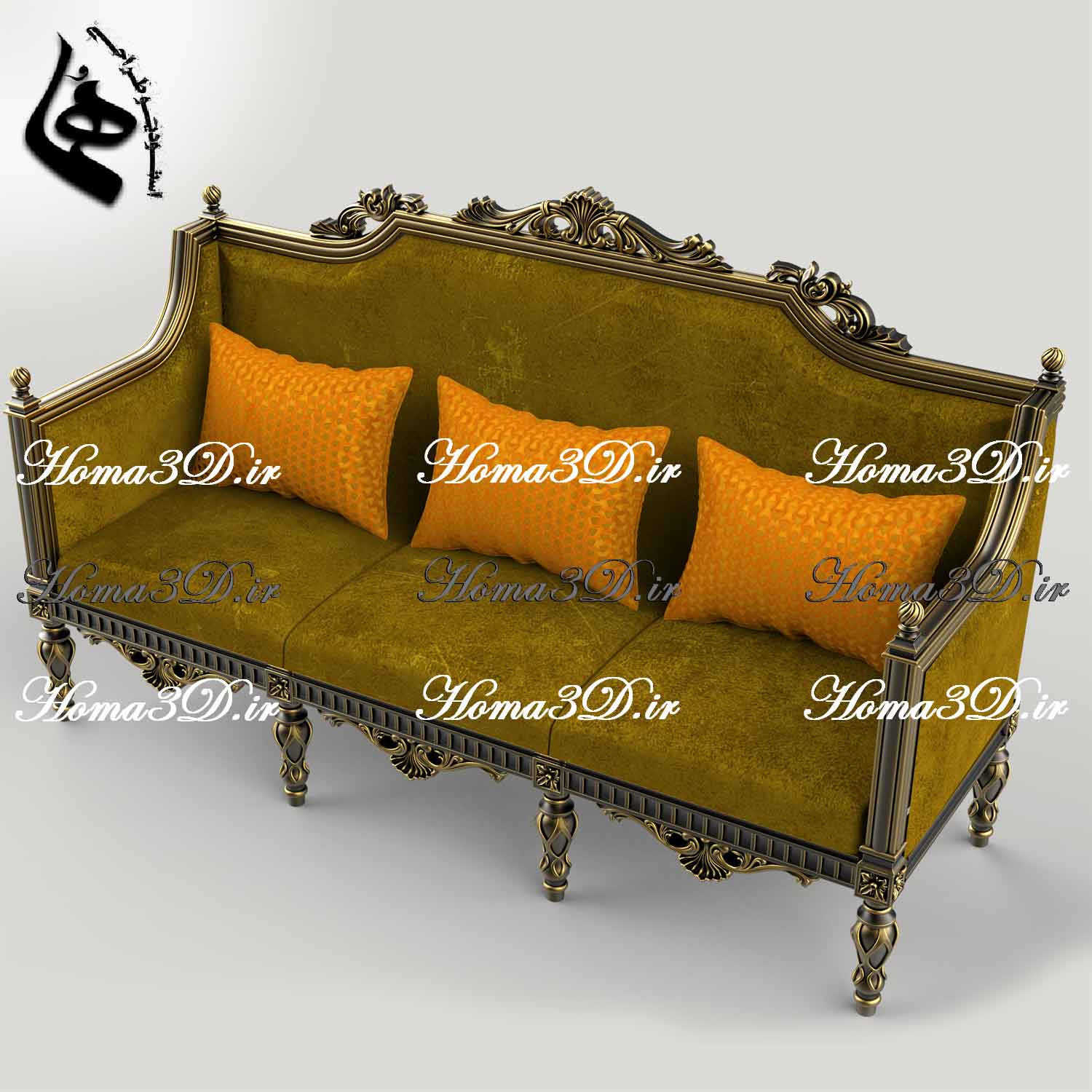 کاناپه منبتی با ظرافت بالا | طراحی ۳بعدی، قالب‌کشی حرفه‌ای و اجرای صنعتی