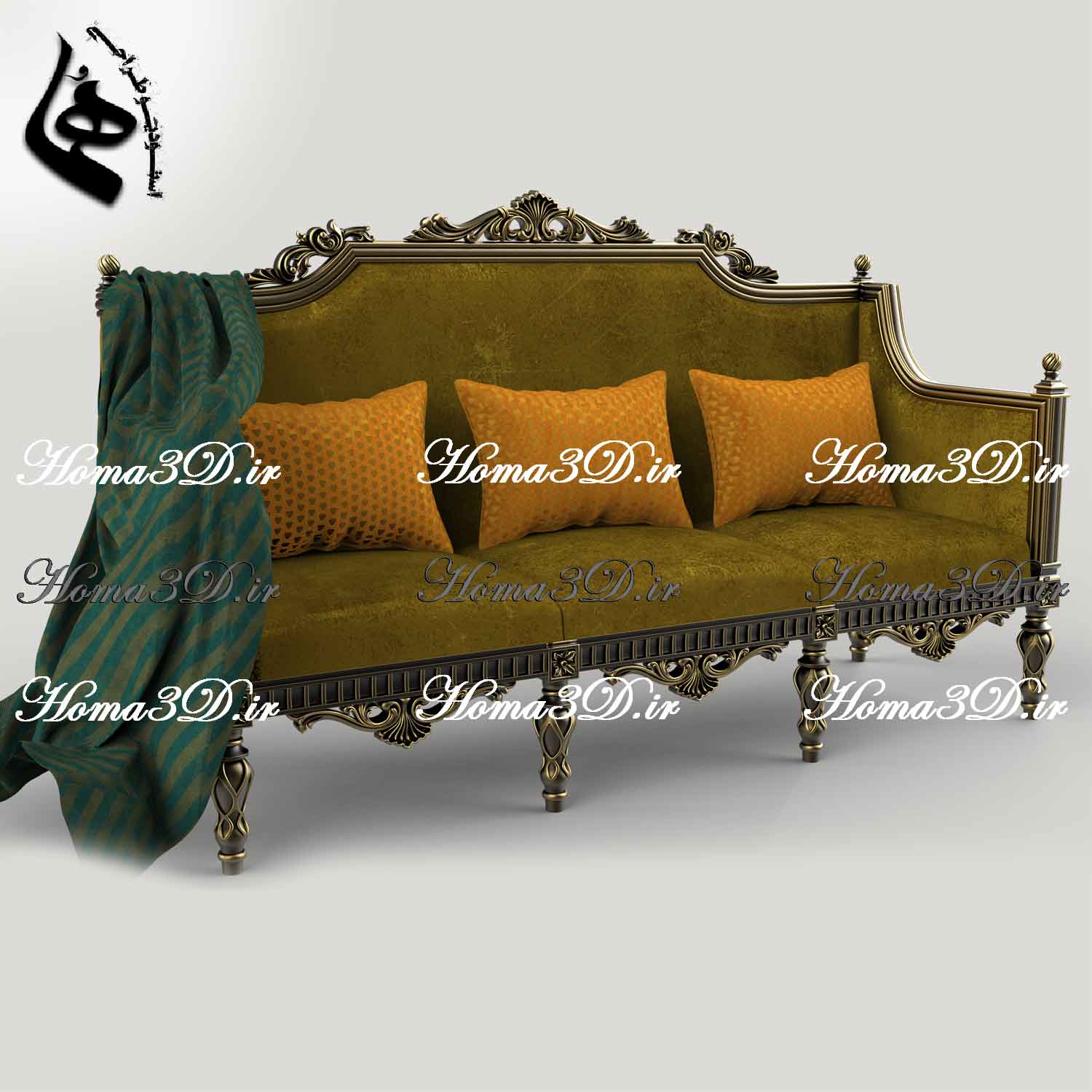 کاناپه منبتی با ظرافت بالا | طراحی ۳بعدی، قالب‌کشی حرفه‌ای و اجرای صنعتی