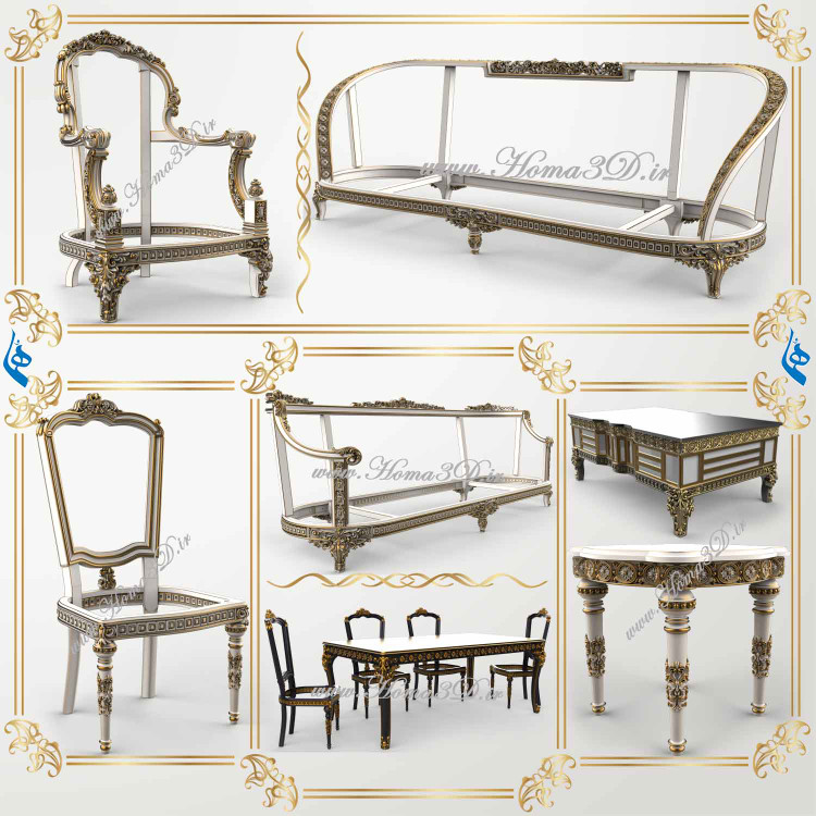 فایل سهبعدی مبلمان لوکس قابل اجرا با CNC، طراحی شده با فرمت STL برای تولید نجاری حرفهای، همراه با قالب برش لیزری و دانلود سریع.