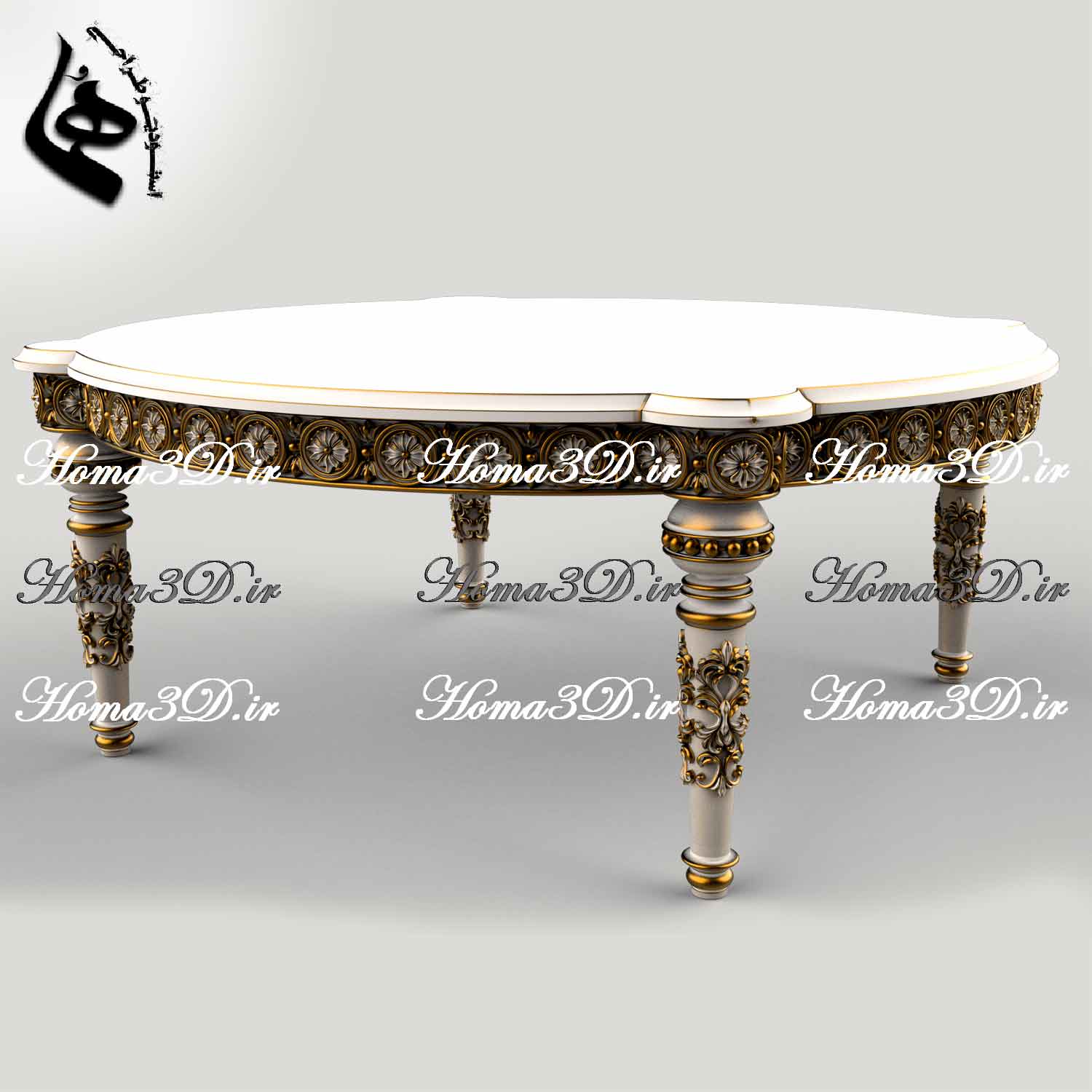 میز جلو مبلی گرد منبتی لوکس، قابل اجرا با CNC تخت و روتاری، فایل STL و برش EPS/DXF، طراحی شده توسط استودیو هما با کیفیت ژورنالی برای نجاران حرفه‌ای.