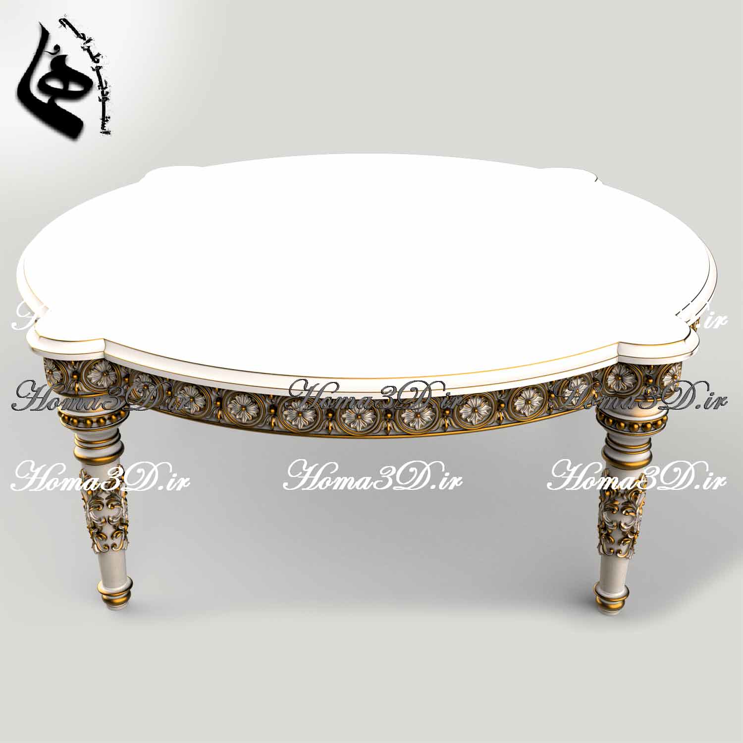 میز جلو مبلی گرد منبتی لوکس، قابل اجرا با CNC تخت و روتاری، فایل STL و برش EPS/DXF، طراحی شده توسط استودیو هما با کیفیت ژورنالی برای نجاران حرفه‌ای.