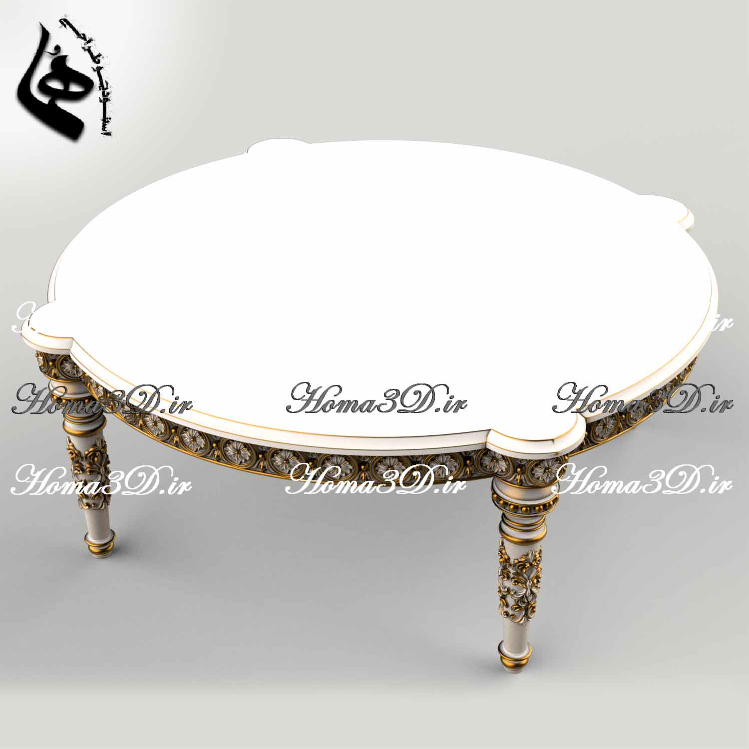 میز جلو مبلی گرد منبتی لوکس، قابل اجرا با CNC تخت و روتاری، فایل STL و برش EPS/DXF، طراحی شده توسط استودیو هما با کیفیت ژورنالی برای نجاران حرفه‌ای.