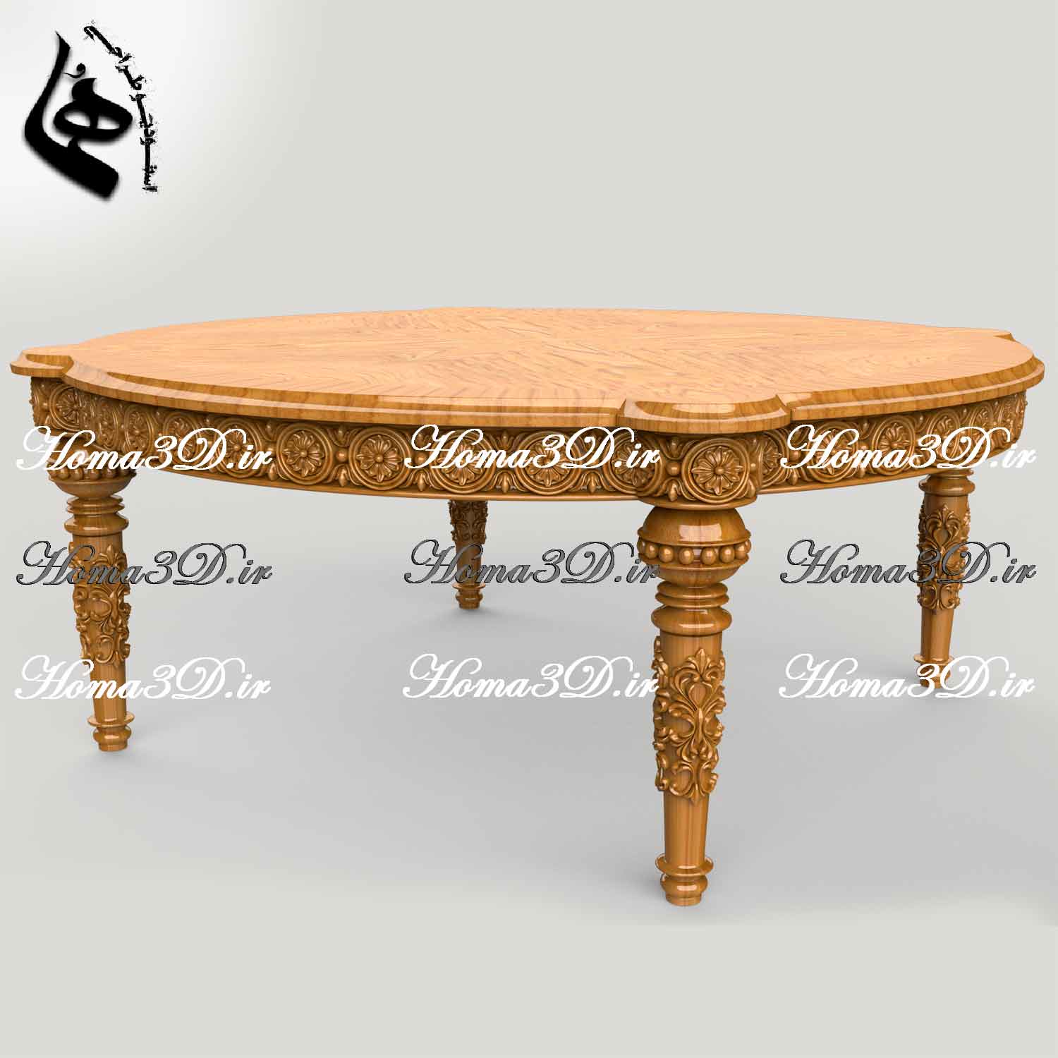 میز جلو مبلی گرد منبتی لوکس، قابل اجرا با CNC تخت و روتاری، فایل STL و برش EPS/DXF، طراحی شده توسط استودیو هما با کیفیت ژورنالی برای نجاران حرفه‌ای.