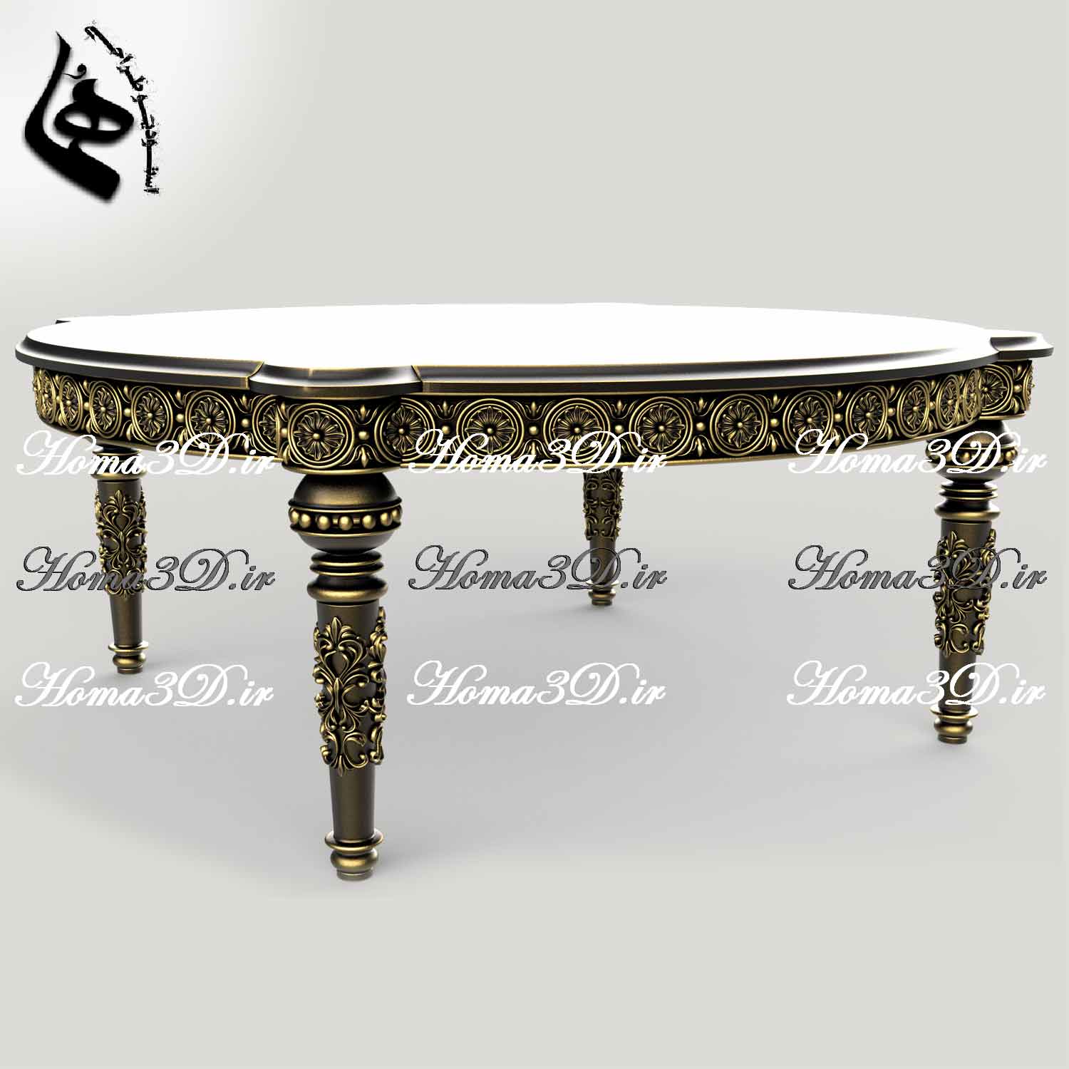 میز جلو مبلی گرد منبتی لوکس، قابل اجرا با CNC تخت و روتاری، فایل STL و برش EPS/DXF، طراحی شده توسط استودیو هما با کیفیت ژورنالی برای نجاران حرفه‌ای.
