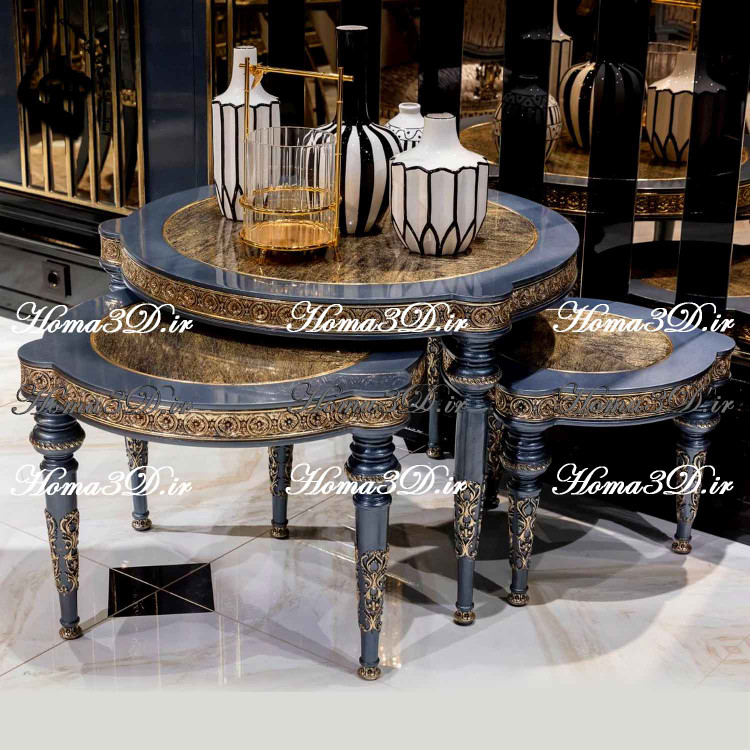 میز جلو مبلی گرد منبتی لوکس، قابل اجرا با CNC تخت و روتاری، فایل STL و برش EPS/DXF، طراحی شده توسط استودیو هما با کیفیت ژورنالی برای نجاران حرفهای.