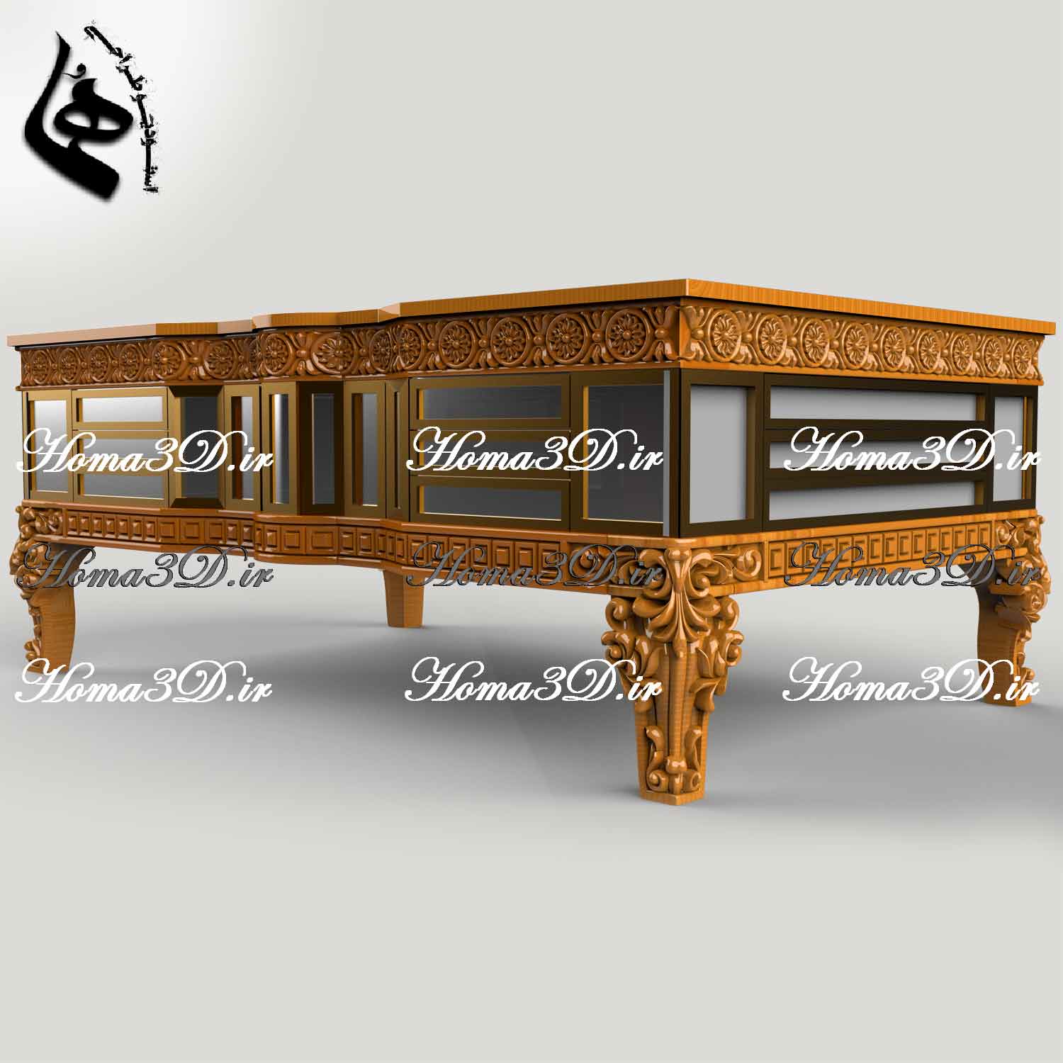 میز جلو مبلی باکسی منبتی مستطیلی، فایل STL حرفه‌ای قابل اجرا با CNC، طراحی‌شده توسط استودیو هما با فرمت‌های برش دقیق و پشتیبانی نرم‌افزاری.