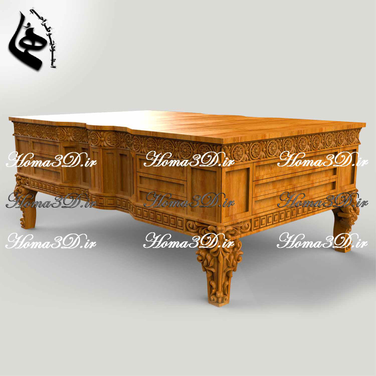 میز جلو مبلی باکسی منبتی مستطیلی، فایل STL حرفهای قابل اجرا با CNC، طراحیشده توسط استودیو هما با فرمتهای برش دقیق و پشتیبانی نرمافزاری.