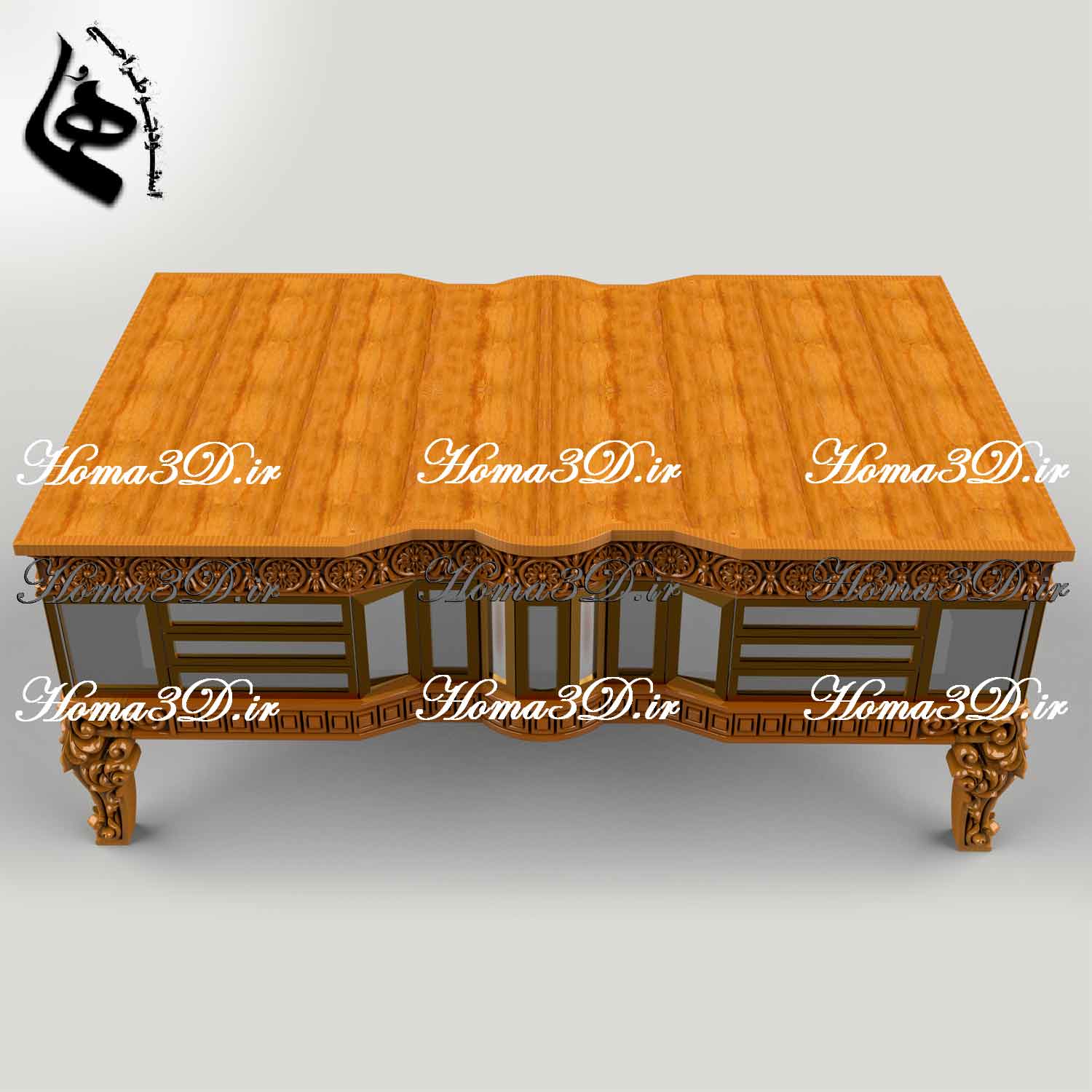 میز جلو مبلی باکسی منبتی مستطیلی، فایل STL حرفه‌ای قابل اجرا با CNC، طراحی‌شده توسط استودیو هما با فرمت‌های برش دقیق و پشتیبانی نرم‌افزاری.