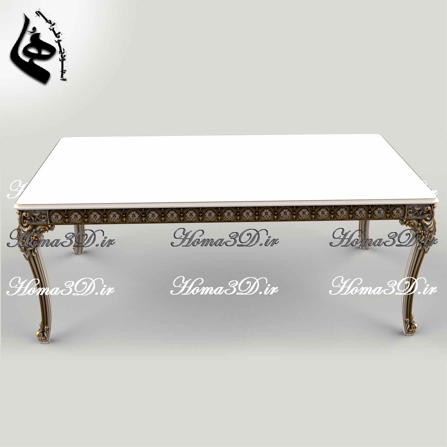 میز غذاخوری منبتی لوکس با طراحی دورتادور ریز و دقیق، فایل STL قابل اجرا با CNC، مناسب نجاری حرفه‌ای و طراحی منبت با نرم‌افزارهای پیشرفته.