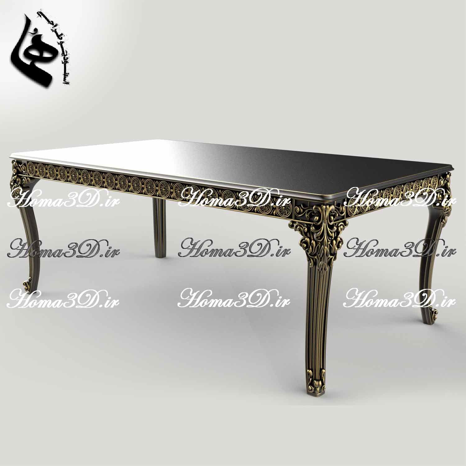 میز غذاخوری منبتی لوکس با طراحی دورتادور ریز و دقیق، فایل STL قابل اجرا با CNC، مناسب نجاری حرفه‌ای و طراحی منبت با نرم‌افزارهای پیشرفته.
